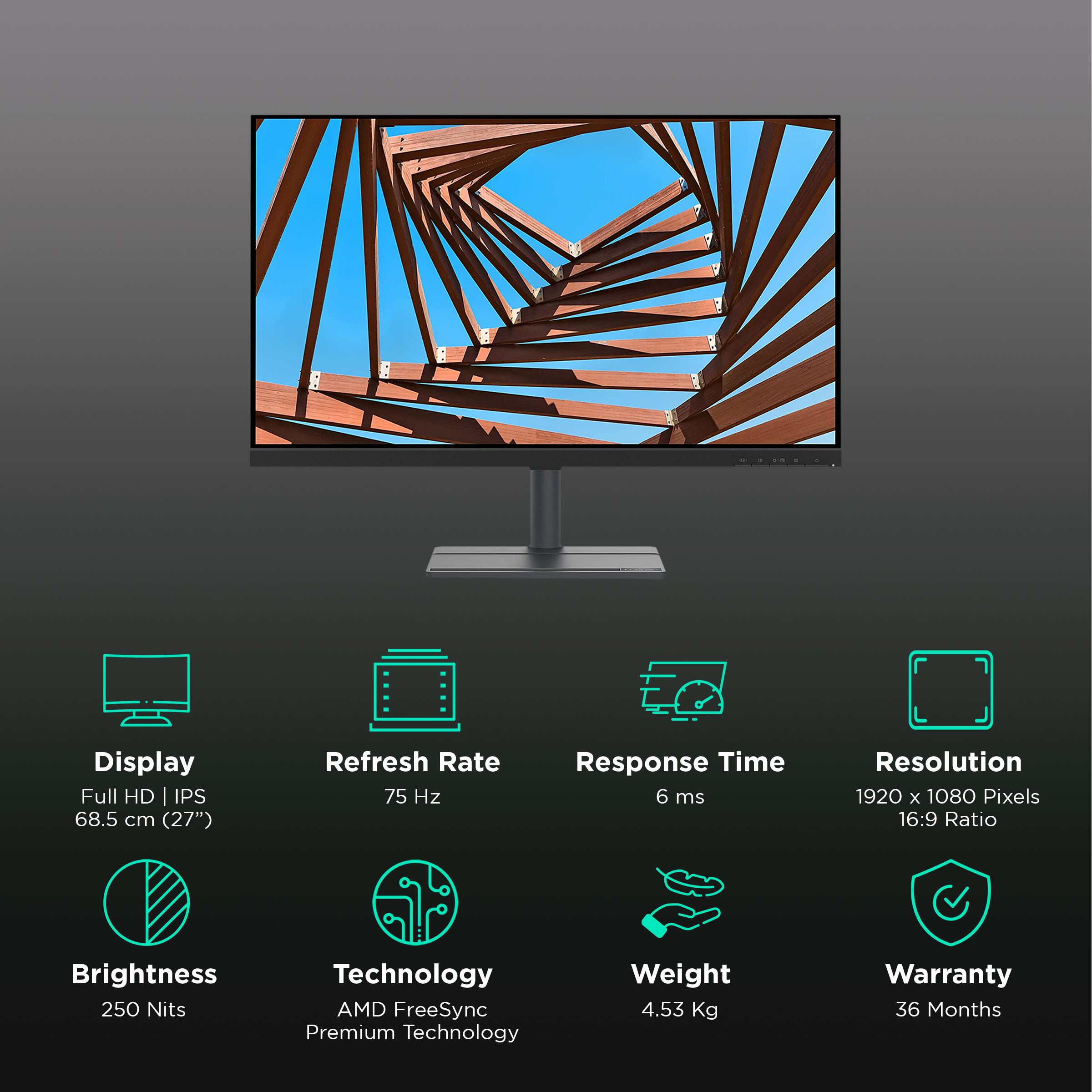 Lenovo L27e-30 68.5 cm (27 inch) Full HD IPS Panel Ultra Slim Monitor with AMD FreeSync Premium Technology_3