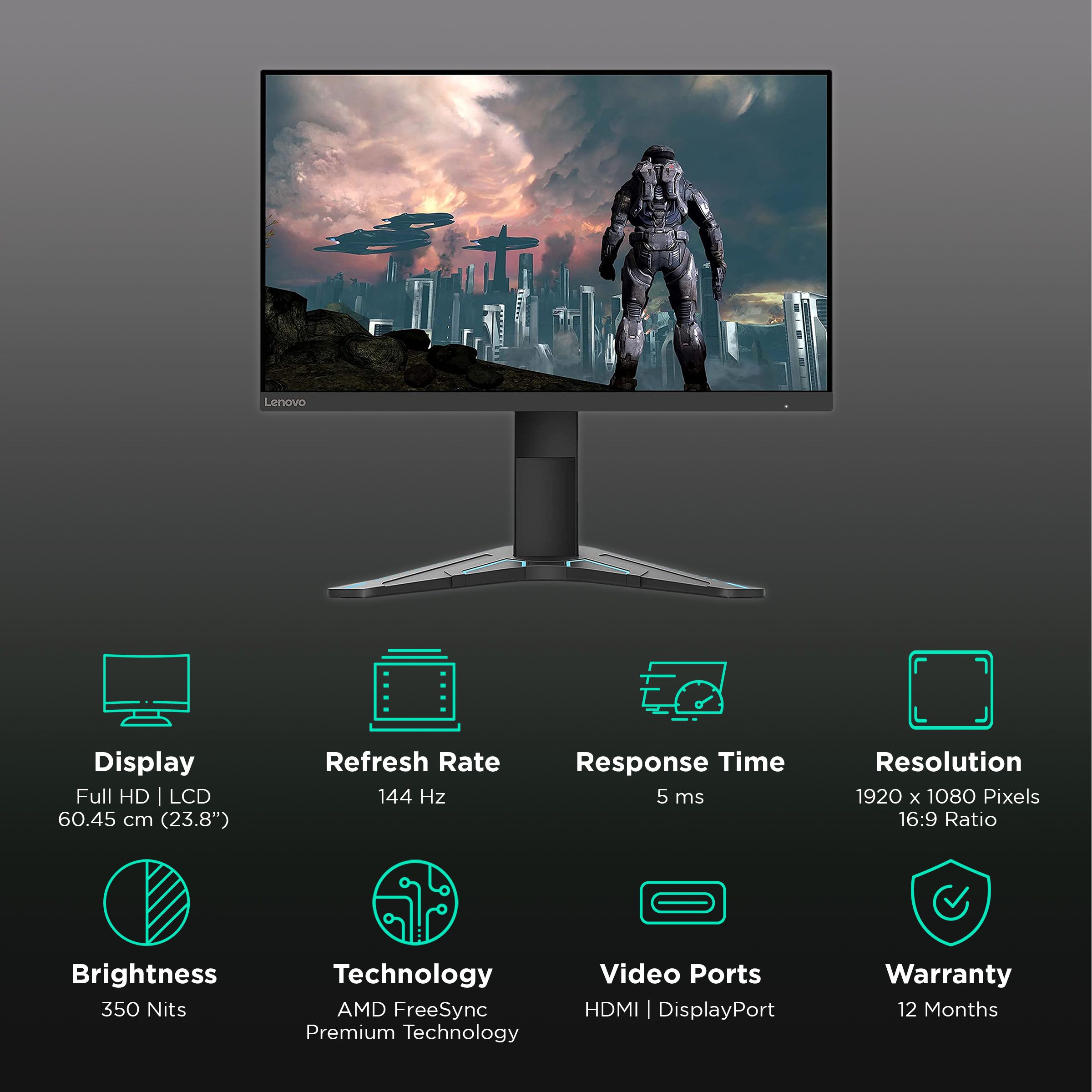 Lenovo G Series 60.45 cm (23.8 inch) Full HD IPS Panel LCD Flat Height Adjustable Gaming Monitor with AMD FreeSync Premium Technology Lenovo G Series 60.45 cm (23.8 inch) Full HD IPS Panel LCD Flat Height Adjustable Gaming Monitor with AMD FreeSync Premium Technology_3