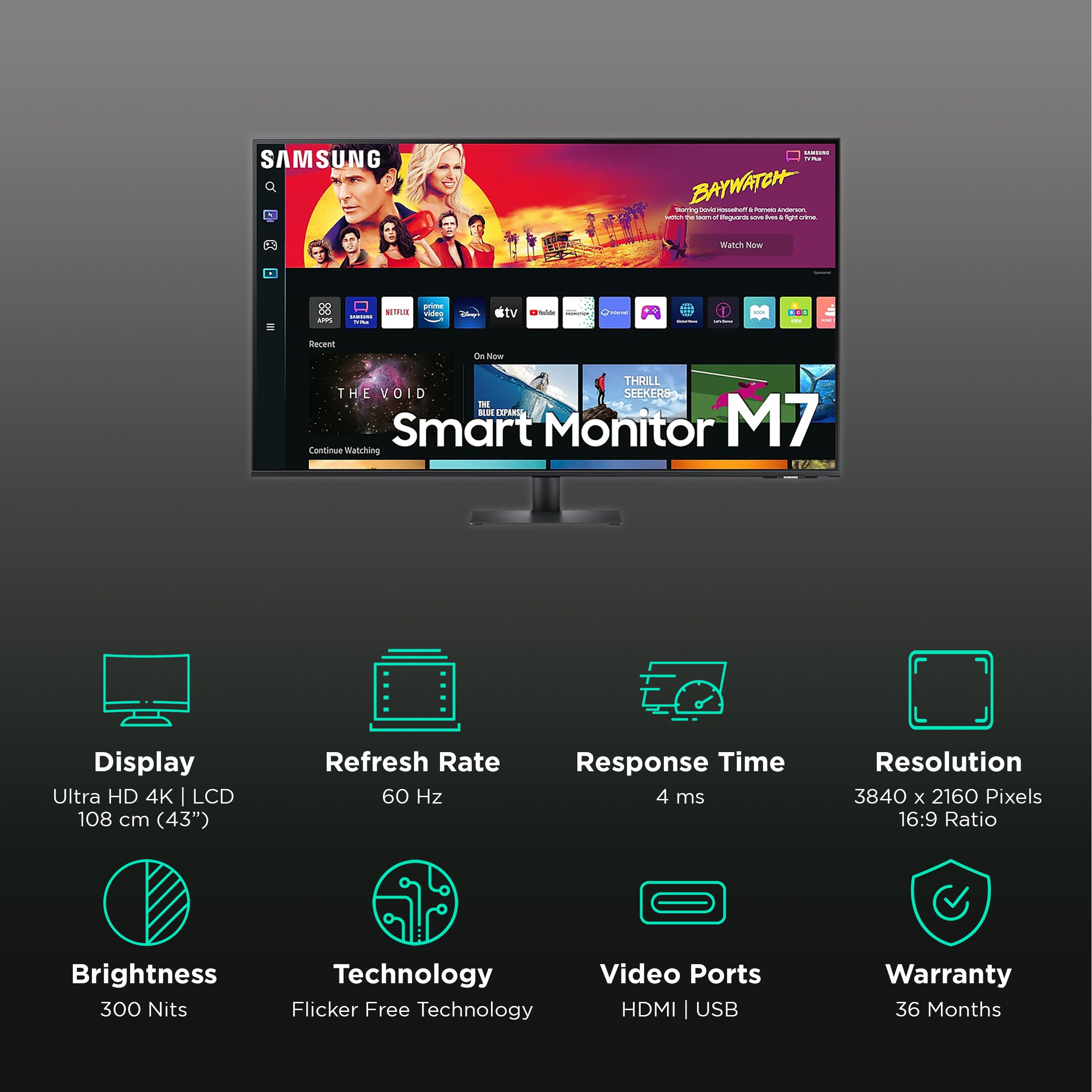SAMSUNG M7 108 cm (43 inch) Ultra HD 4K VA Panel LCD Ultra Wide Monitor with Flicker-Free Technology SAMSUNG M7 108 cm (43 inch) Ultra HD 4K VA Panel LCD Ultra Wide Monitor with Flicker-Free Technology_3