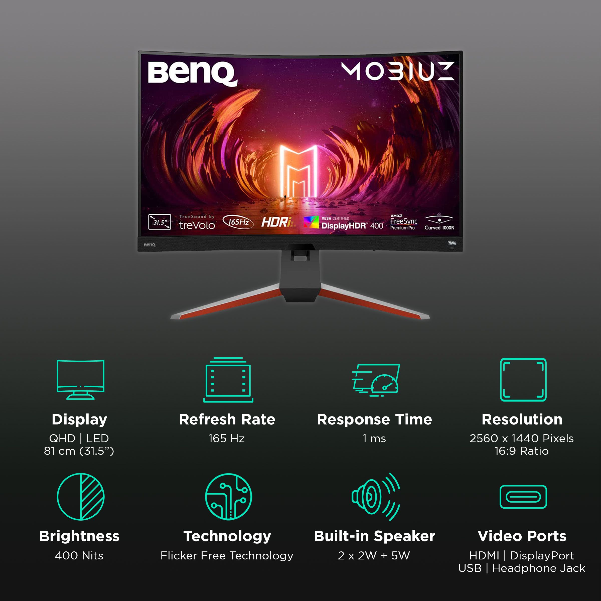 BenQ MOBIUZ 81 cm (31.5 inch) QHD VA Panel LED Bezel-Less Height Adjustable Gaming Monitor with Flicker-Free Technology BenQ MOBIUZ 81 cm (31.5 inch) QHD VA Panel LED Bezel-Less Height Adjustable Gaming Monitor with Flicker-Free Technology_3