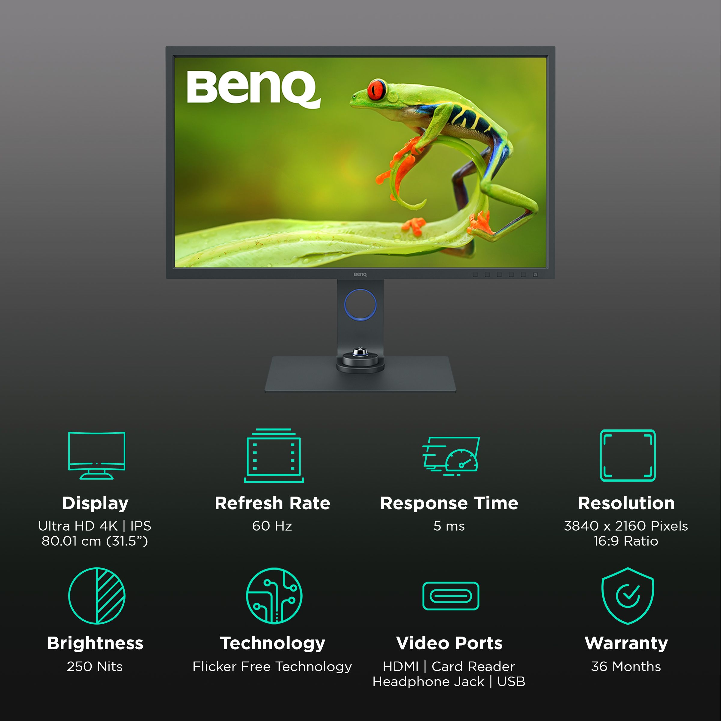 BenQ 80.01 cm (31.5 inch) Ultra HD 4K IPS Panel LCD Height Adjustable Monitor with Flicker-Free Technology_3