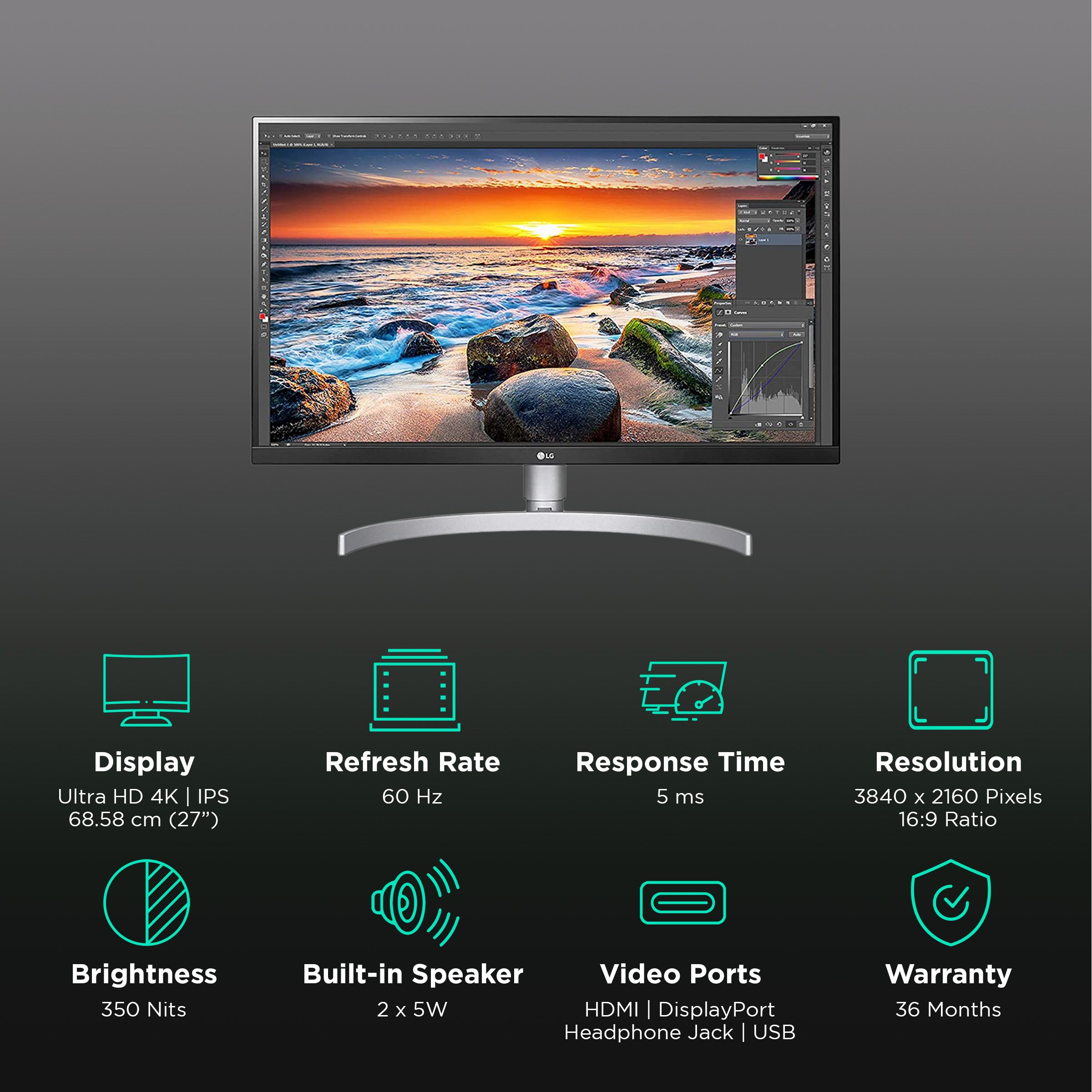 LG 68.58 cm (27 inch) Ultra HD 4K IPS Panel LCD 3-Side Borderless Height Adjustable Monitor with Black Stabilizer LG 68.58 cm (27 inch) Ultra HD 4K IPS Panel LCD 3-Side Borderless Height Adjustable Monitor with Black Stabilizer_3