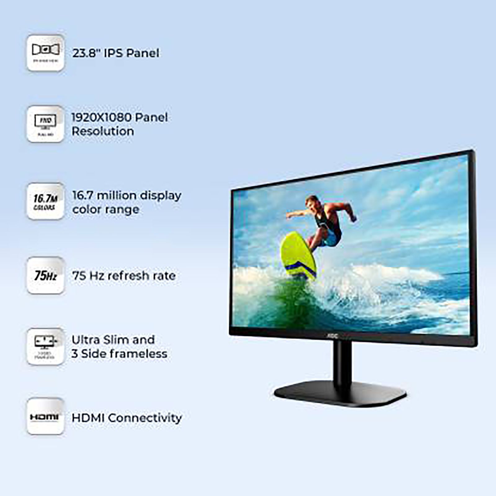 AOC 60.45 cm (23.8 inch) Full HD IPS Panel WLED Monitor with Flicker Free Technology AOC 60.45 cm (23.8 inch) Full HD IPS Panel WLED Monitor with Flicker Free Technology_12