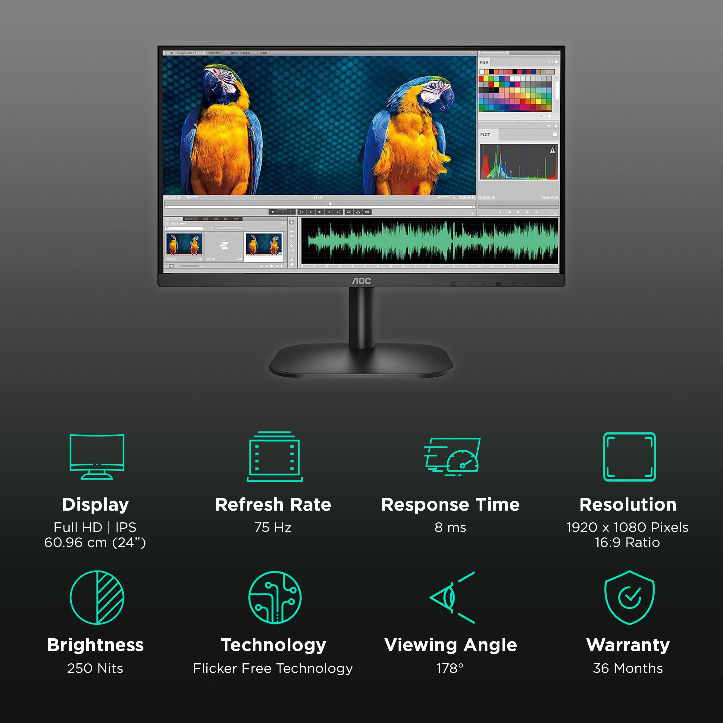 AOC 60.45 cm (23.8 inch) Full HD IPS Panel WLED Monitor with Flicker Free Technology AOC 60.45 cm (23.8 inch) Full HD IPS Panel WLED Monitor with Flicker Free Technology_3