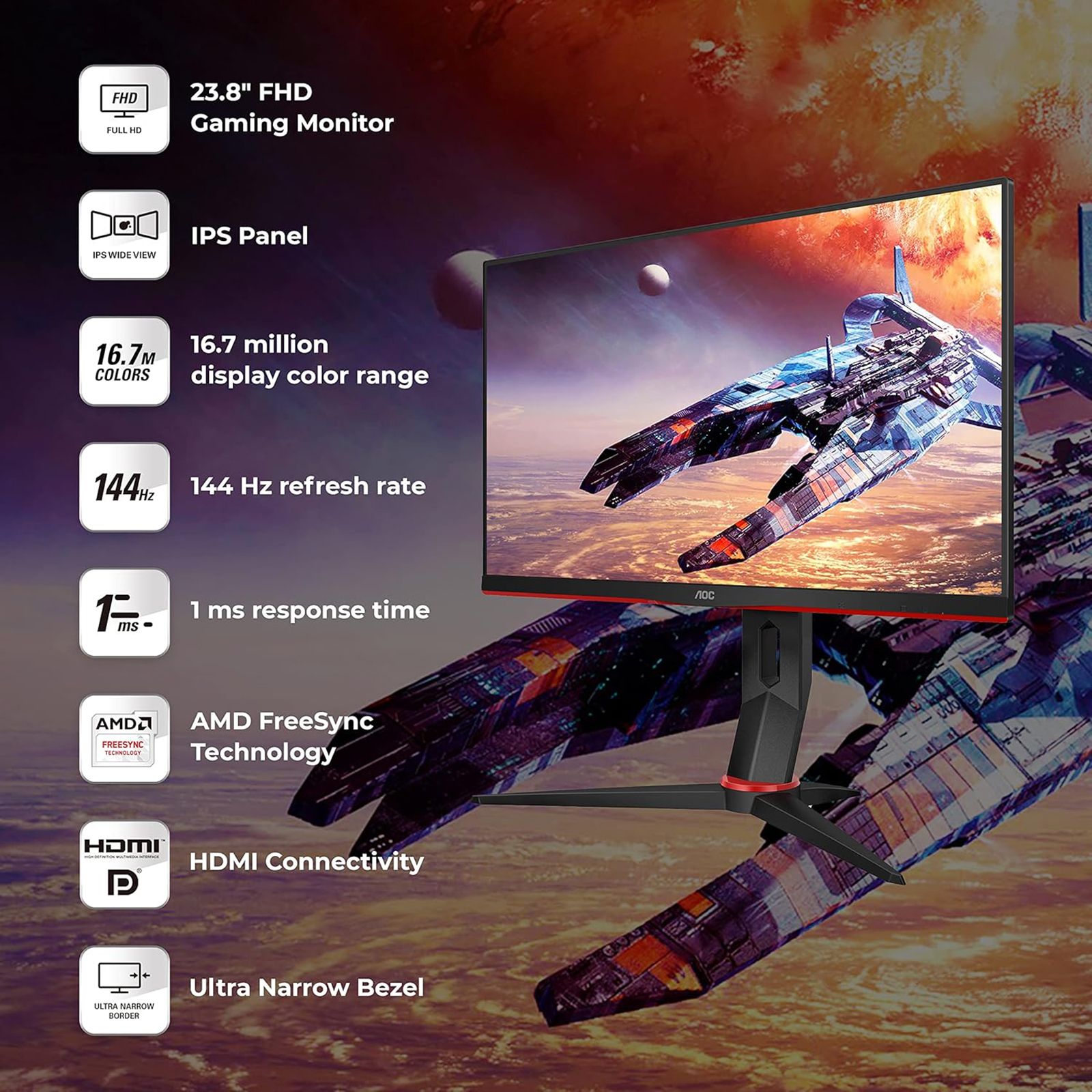 AOC 60.45 cm (23.8 inch) Full HD IPS Panel WLED Height Adjustable Gaming Monitor with Flicker Free Technology_11