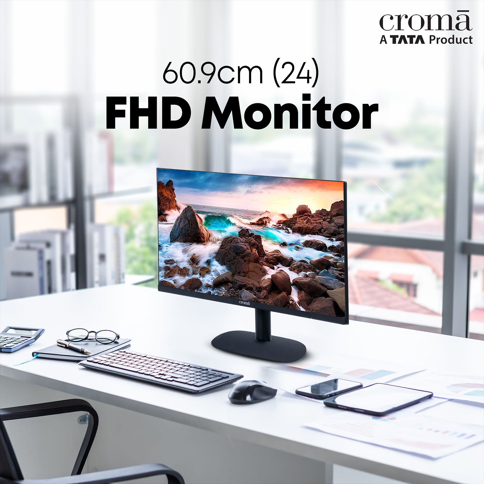 Croma 60.9 cm (24 inch) Full HD FFS Panel Thin Bezel Monitor with Dual Speakers_11