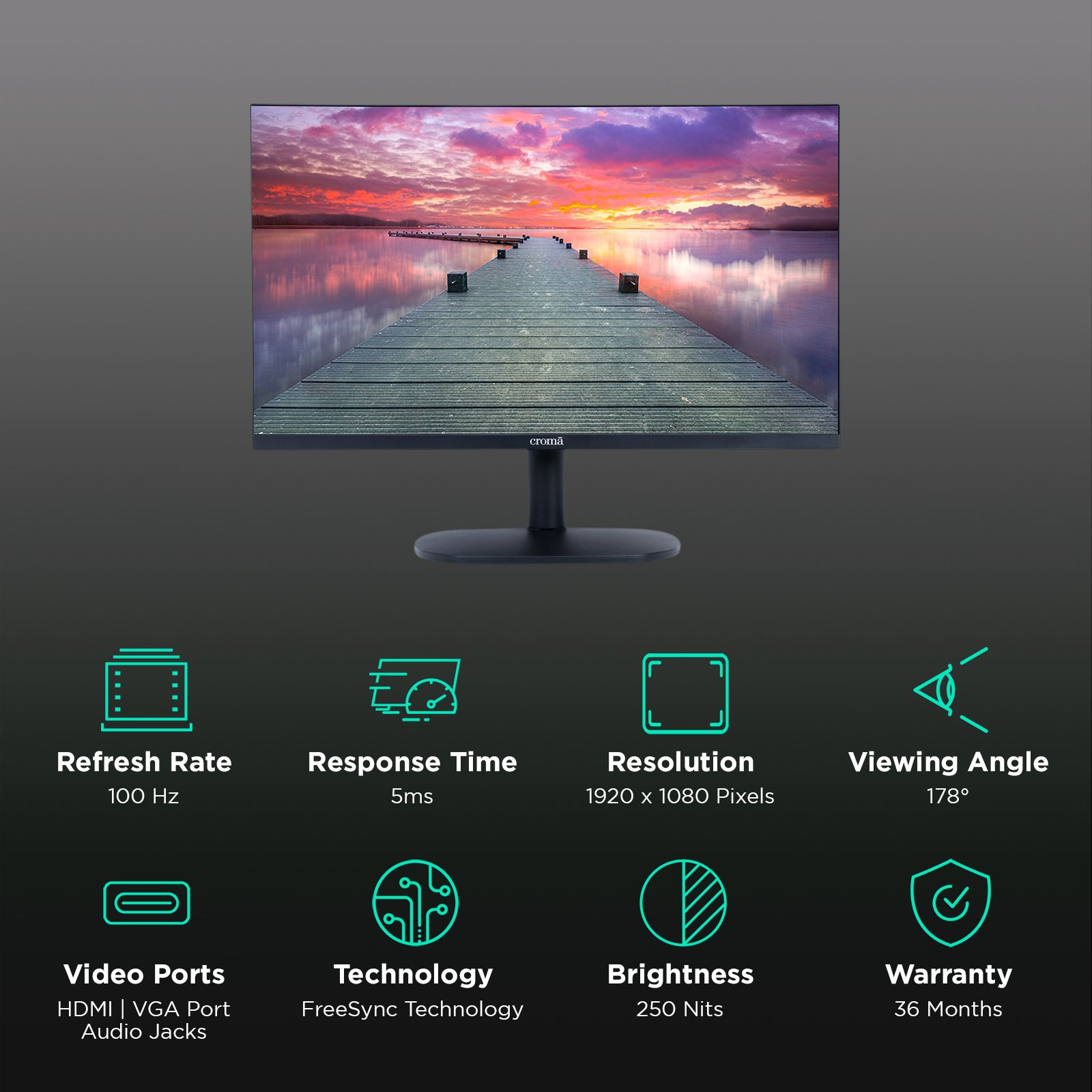Croma 60.9 cm (24 inch) Full HD FFS Panel Thin Bezel Monitor with Dual Speakers_3