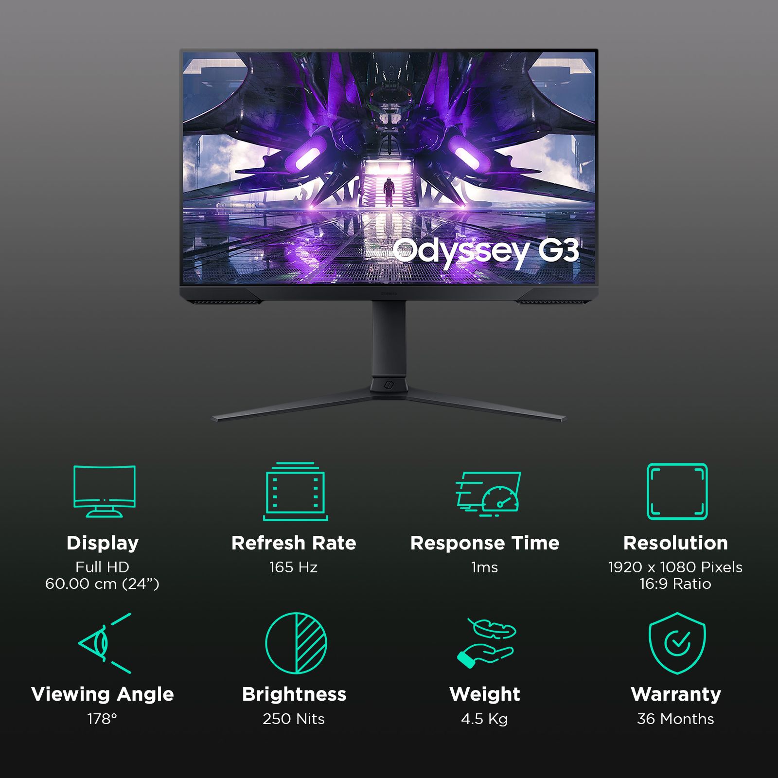 SAMSUNG Odyssey G3 60 cm (24 inch) Full HD VA Panel LED Height Adjustable Gaming Monitor with AMD FreeSync Premium SAMSUNG Odyssey G3 60 cm (24 inch) Full HD VA Panel LED Height Adjustable Gaming Monitor with AMD FreeSync Premium_3