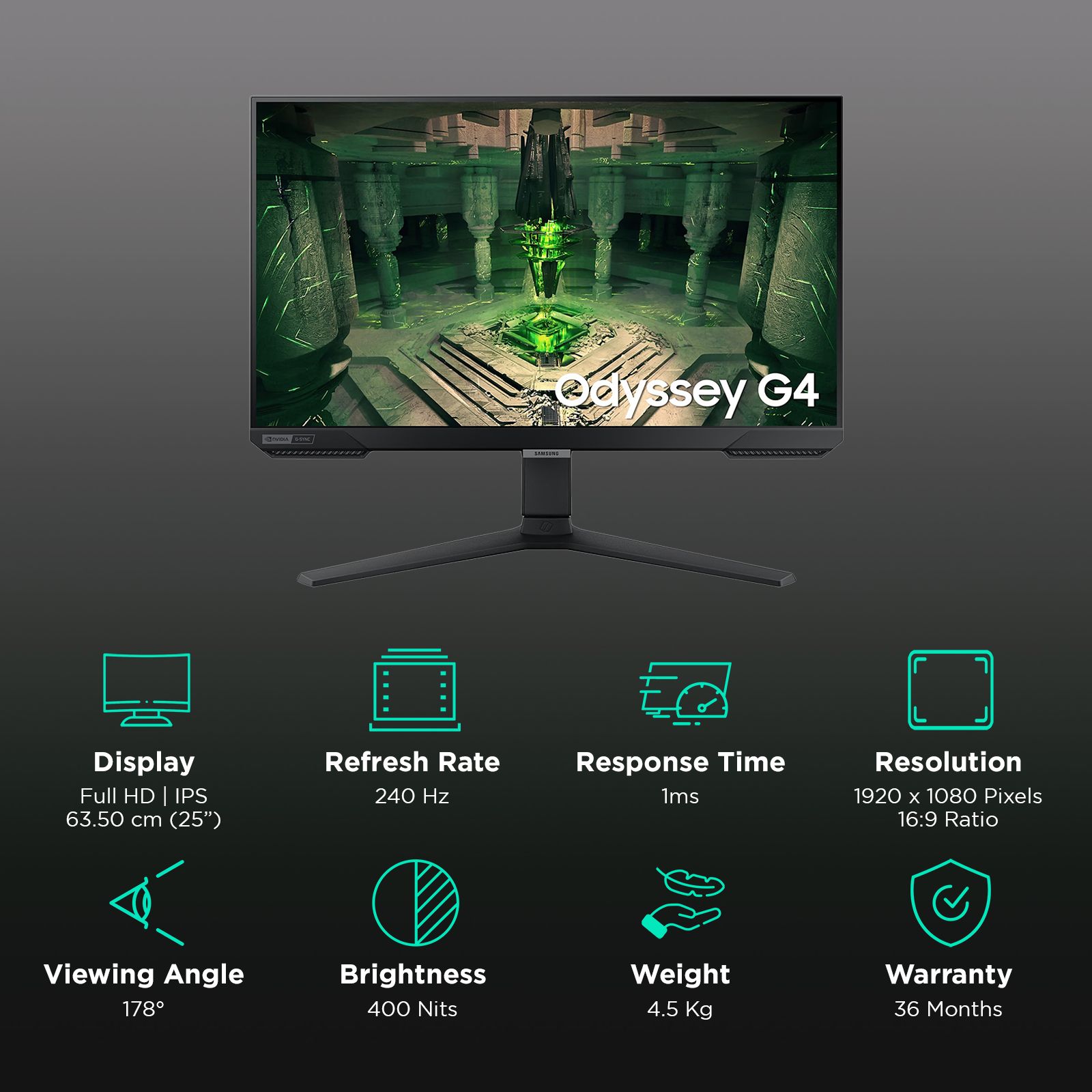 SAMSUNG Odyssey G4 63.5 cm (25 inch) Full HD IPS Panel Height Adjustable Gaming Monitor with AMD Free Sync Premium SAMSUNG Odyssey G4 63.5 cm (25 inch) Full HD IPS Panel Height Adjustable Gaming Monitor with AMD Free Sync Premium_3