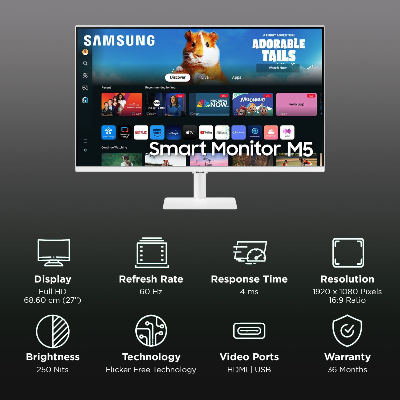 SAMSUNG Smart M5D 68.58 cm (27 inch) Full HD VA Panel IPS Monitor with 10W Inbuilt Speakers_3