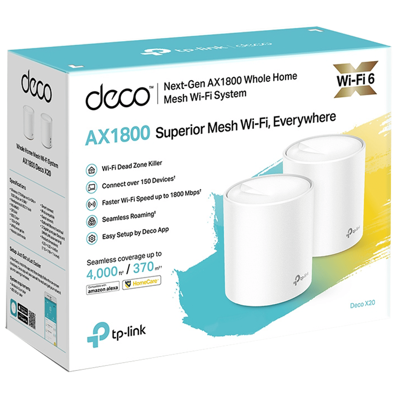 tp-link Deco X20 Dual Band Pack of 2 Wi-Fi Home Mesh System (Built-in Antivirus, AX1800, White)_6