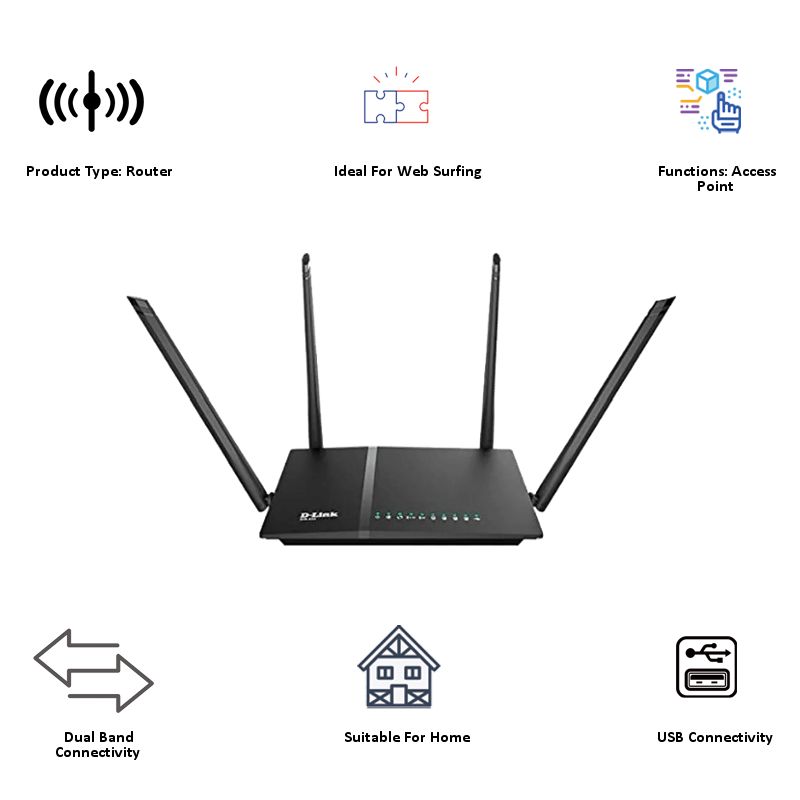 D-Link AC1200 Dual Band Wi-Fi 5 Router (4 Antennas, 4 LAN Ports, MU-MIMO, Black)_3