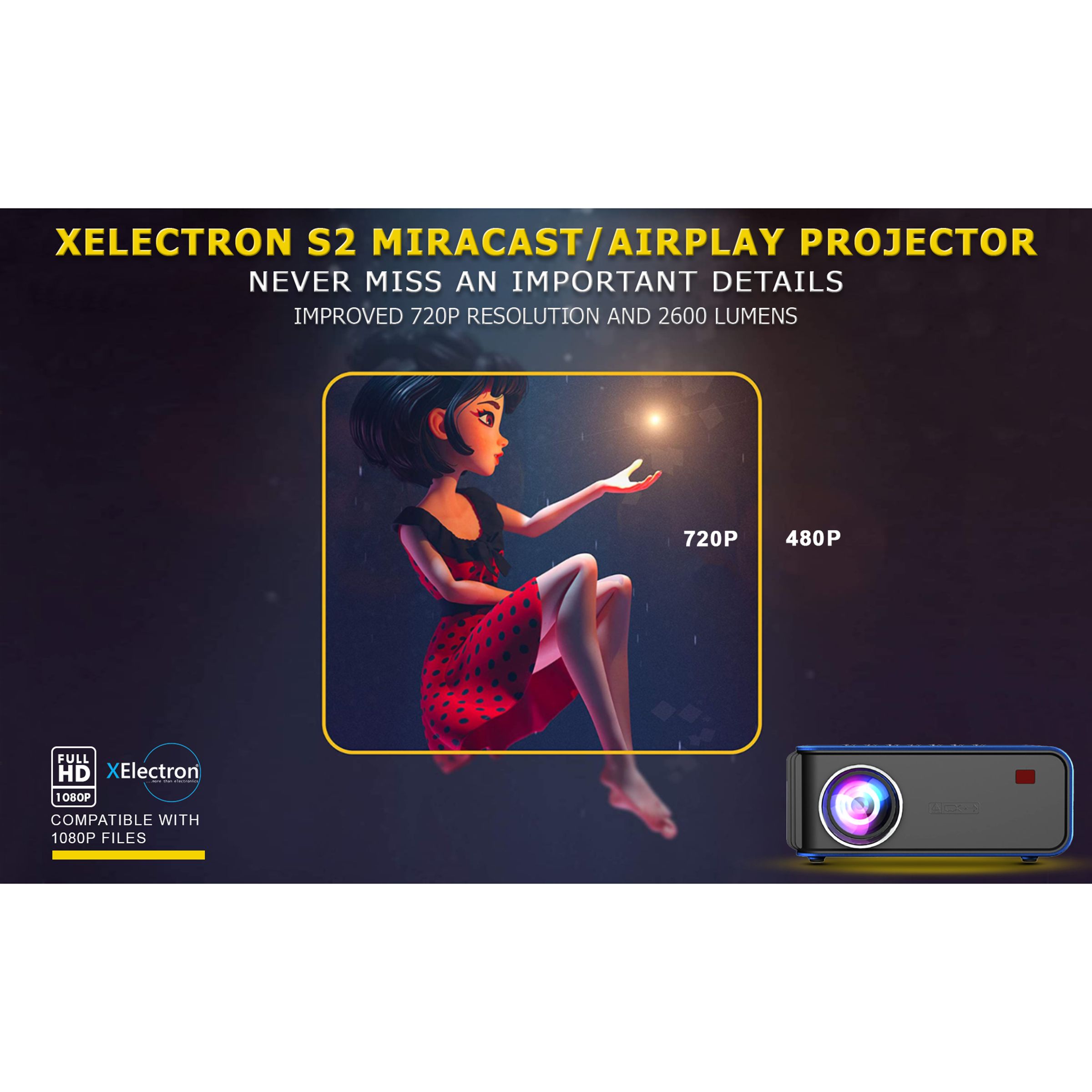 XElectron S2 Miracast Full HD LED Projector With Remote (8400 Lumens, Wi-Fi, Blue) XElectron S2 Miracast Full HD LED Projector With Remote (8400 Lumens, Wi-Fi, Blue)_8