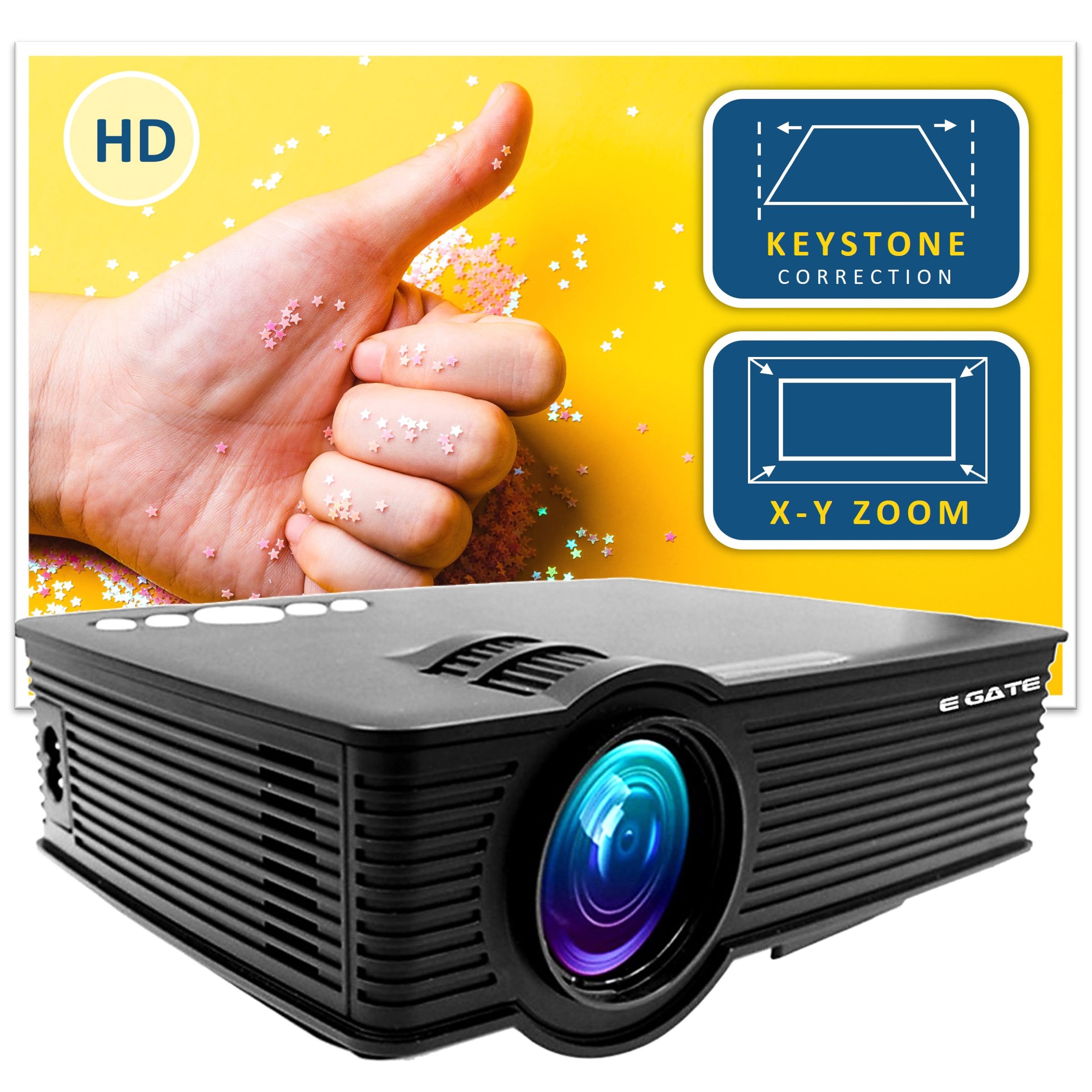 Egate I9 Pro HD LED/LCD Projector (2400 Lumens, USB + HDMI + AV + VGA Ports + SD Card, Stereo Speakers, Black)_4