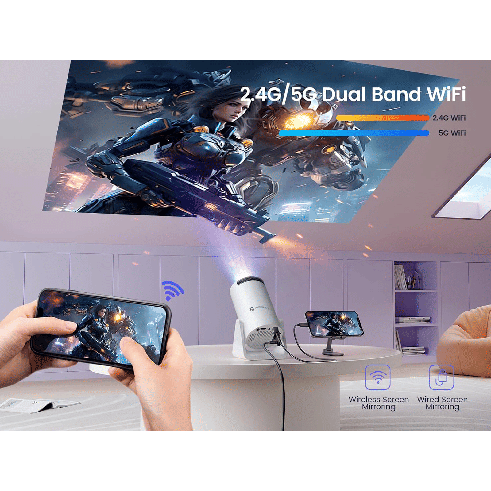 PORTRONICS Beem 440 HD Android 11 LED Smart Projector with Remote (1800 Lumens, Wi-Fi, Inbuilt OTT Apps, White)_3
