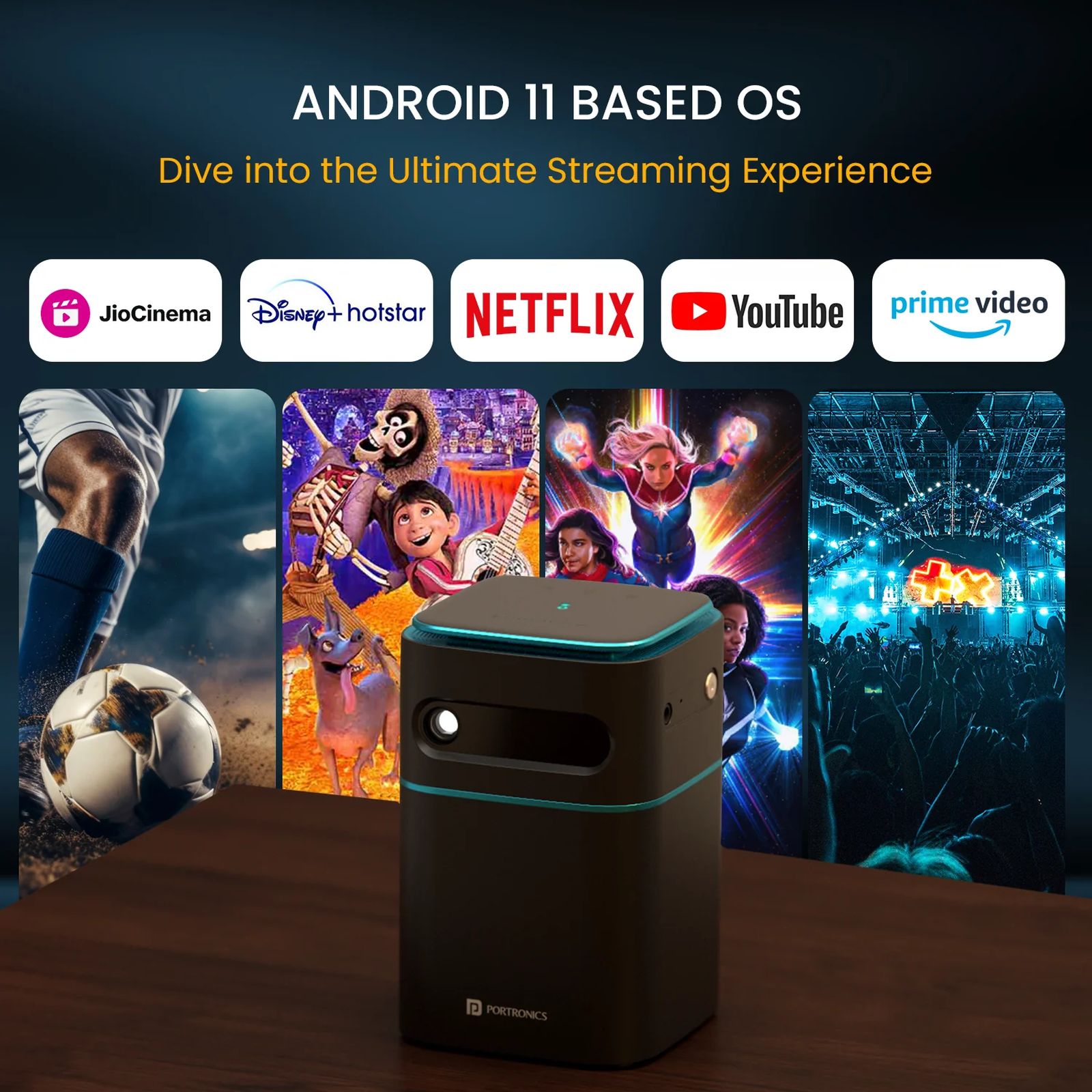 PORTRONICS Pico 12 Ultra HD 4K Android 11 DLP Smart Projector with Remote (3200 Lumens, Bluetooth, Inbuilt OTT Apps, Black)_5