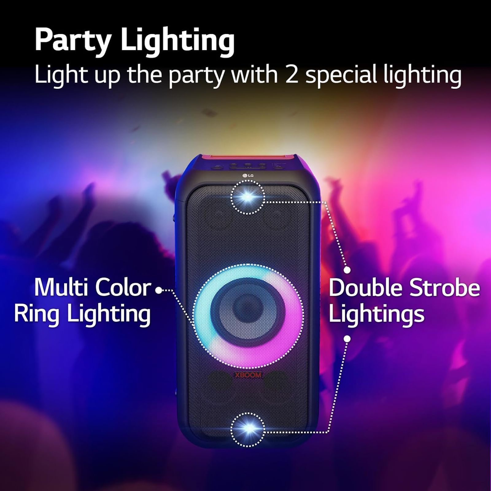 LG XBOOM XL5S 200W Bluetooth Party Speaker (Multi Color Ring Lighting & Double Strobe Lighting, 2.1 Channel, Black)_15