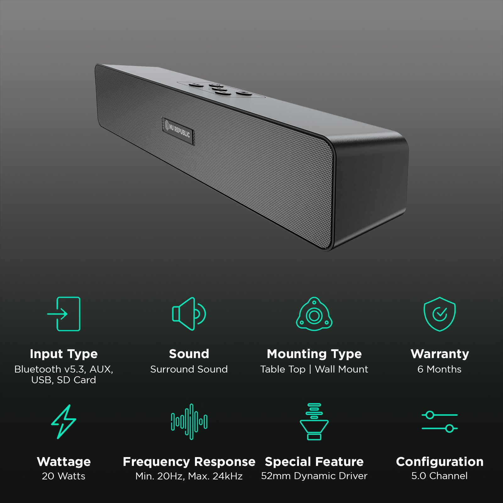Nu Republic Soundbar 20 20W Bluetooth Soundbar (Bass Boost, Black)_2