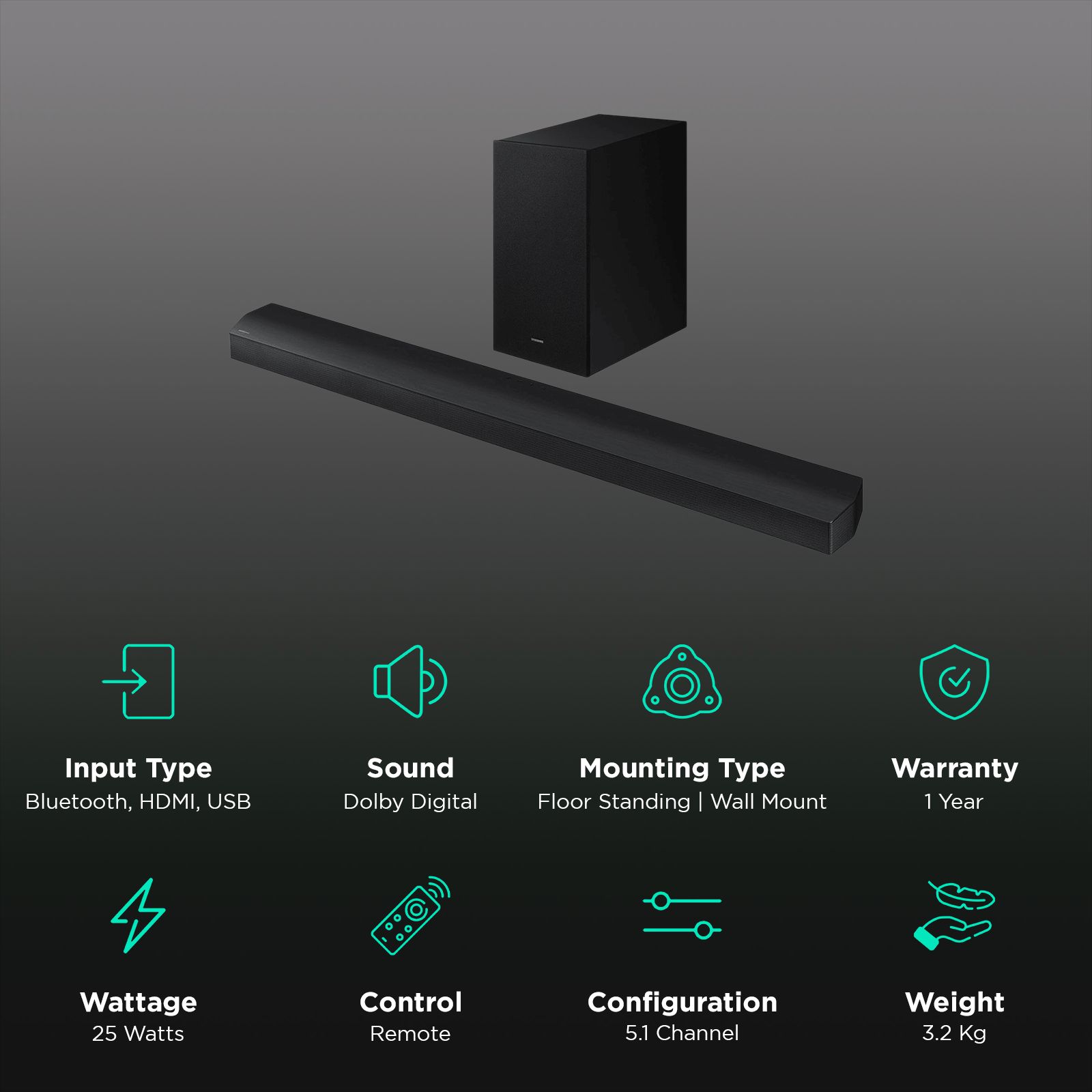 SAMSUNG B Series 400W Bluetooth Soundbar with Remote (Dolby Digital, 5.1 Channel, Black) SAMSUNG B Series 400W Bluetooth Soundbar with Remote (Dolby Digital, 5.1 Channel, Black)_2