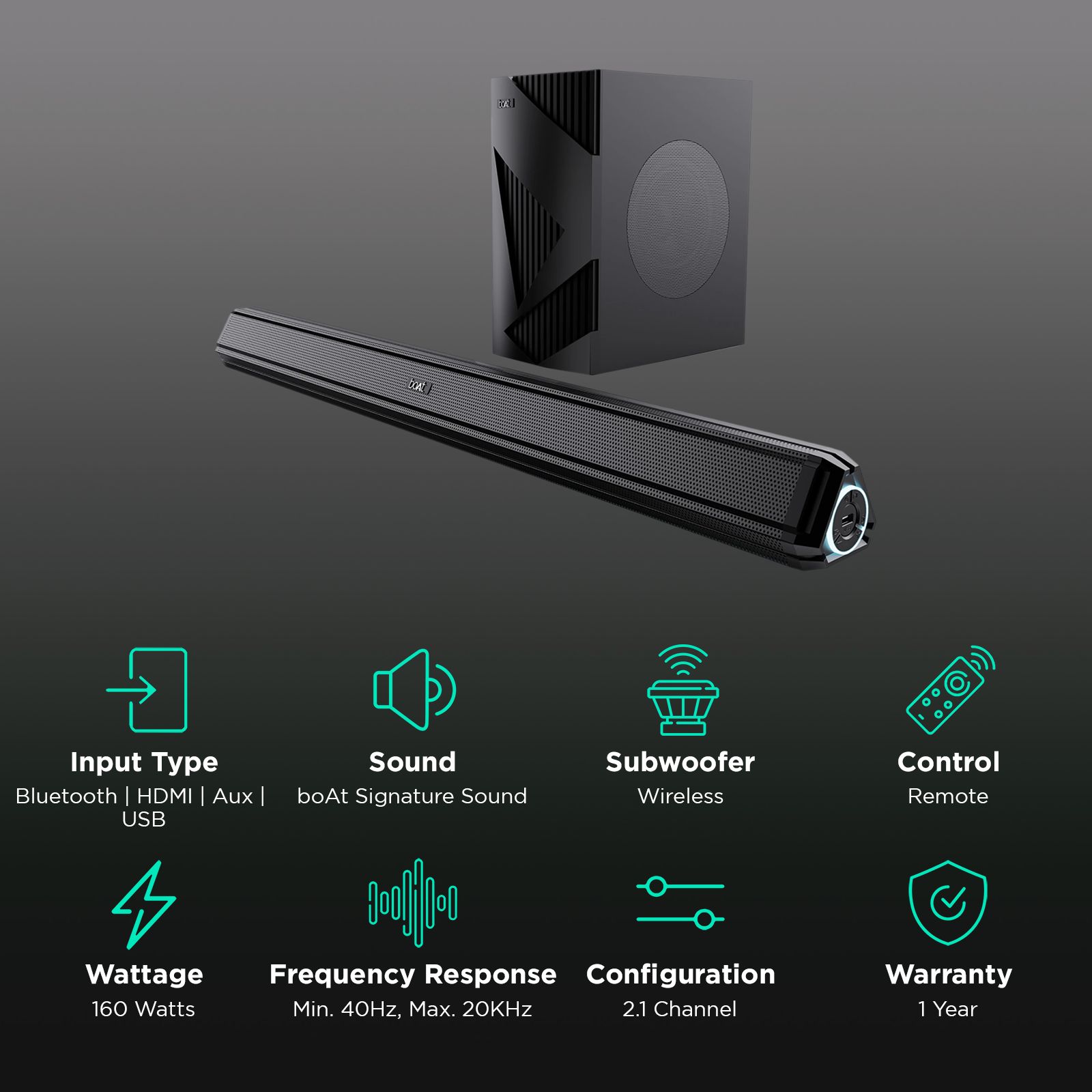 boAt Aavante Bar Chord 160W Bluetooth Soundbar with Remote (2.1 Channel, Premium Black) boAt Aavante Bar Chord 160W Bluetooth Soundbar with Remote (2.1 Channel, Premium Black)_2