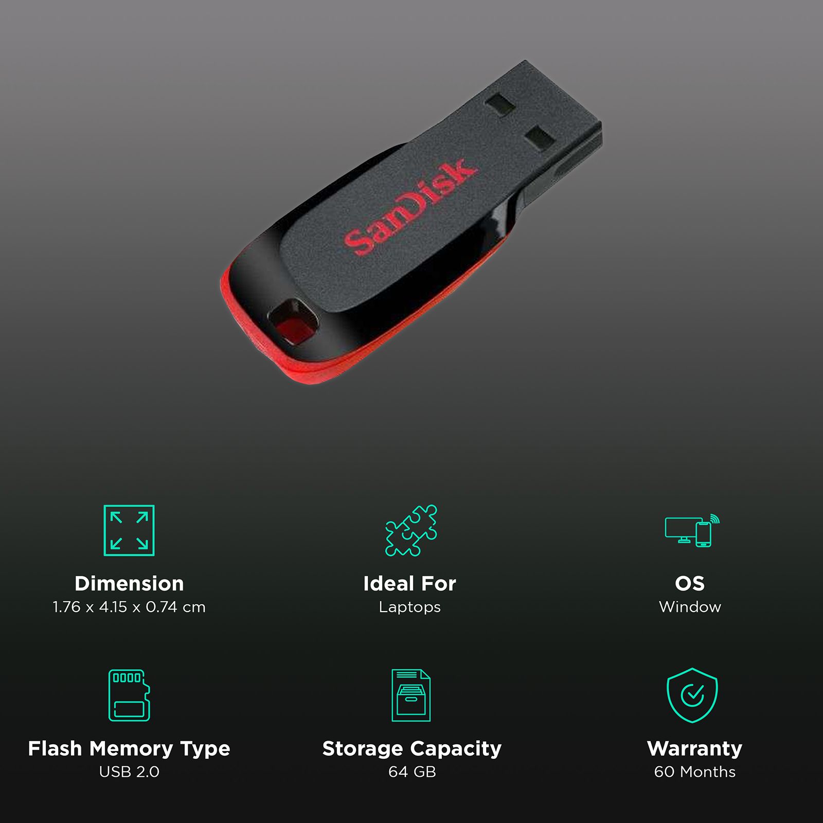 SanDisk Cruzer Blade 64GB USB (2.0) Pen Drive (High-Capacity Drive, Red)_3