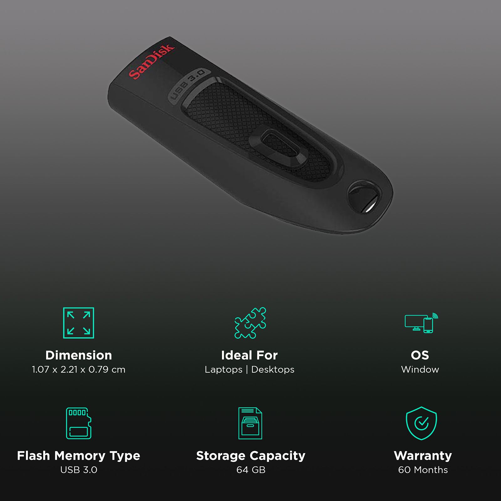 SanDisk Ultra 64GB USB (3.0) Pen Drive (Portable Design, Black)_3