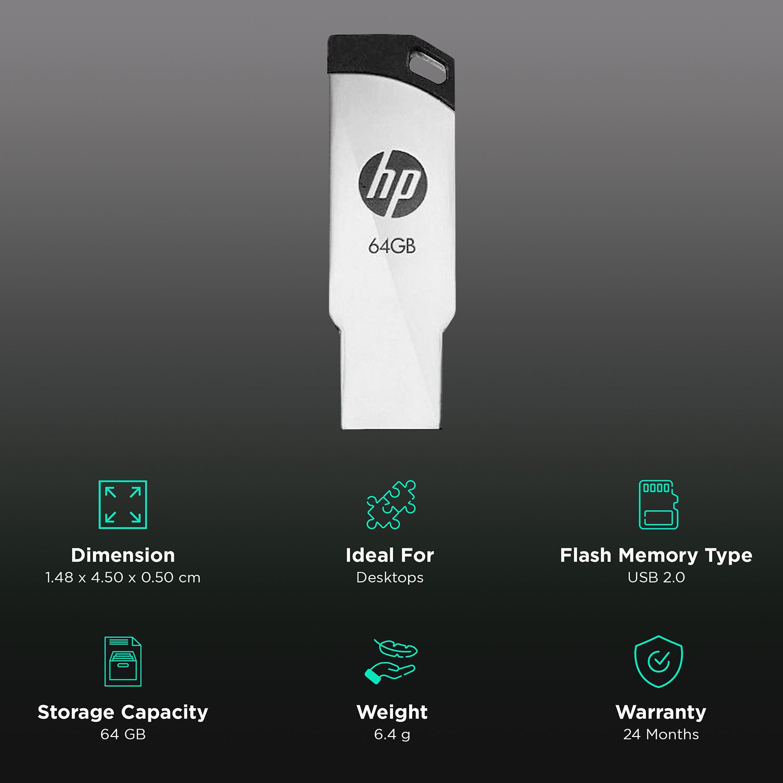 HP v236w 64GB USB (2.0) Pen Drive (Temperature Proof, Silver) HP v236w 64GB USB (2.0) Pen Drive (Temperature Proof, Silver)_3
