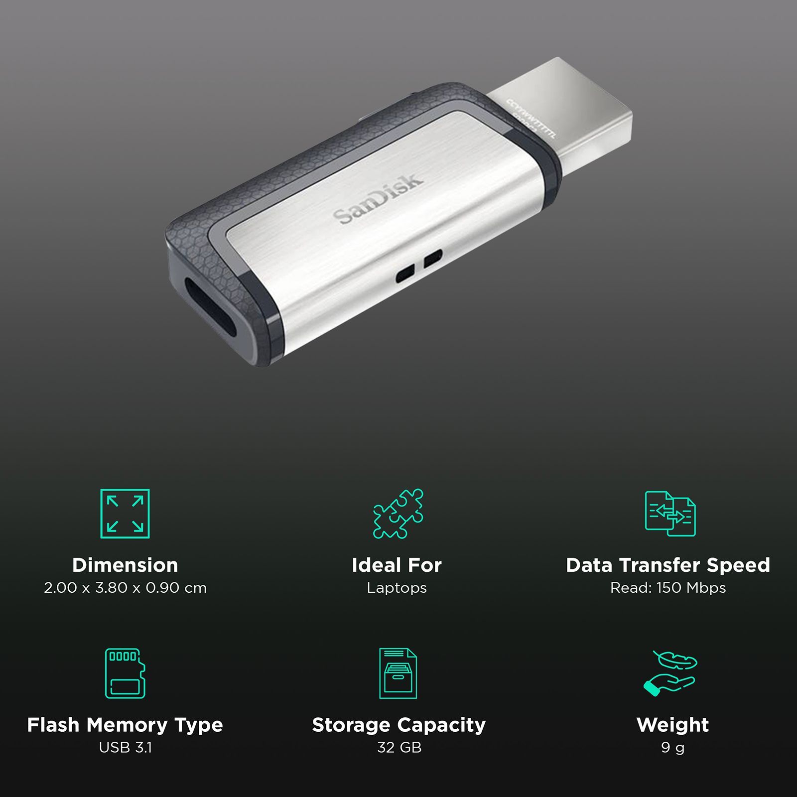 SanDisk Ultra Dual Drive 32GB USB Type A (3.1), USB Type C (3.1) OTG Pen Drive (High-speed Performance, Black) SanDisk Ultra Dual Drive 32GB USB Type A (3.1), USB Type C (3.1) OTG Pen Drive (High-speed Performance, Black)_3