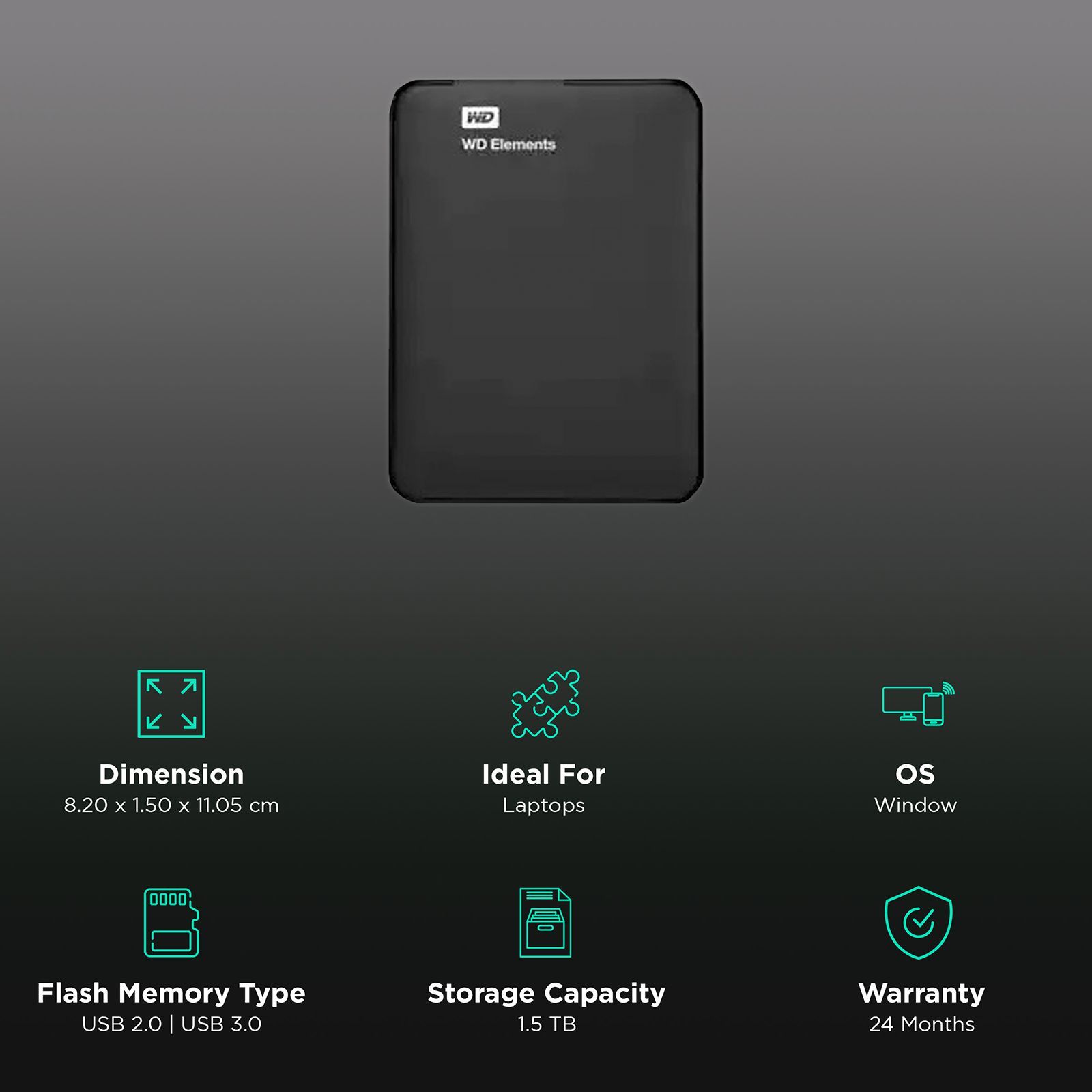 WD Elements 1.5TB USB (3.2) Portable Hard Disk Drive (Shock Resistant, Black)_3