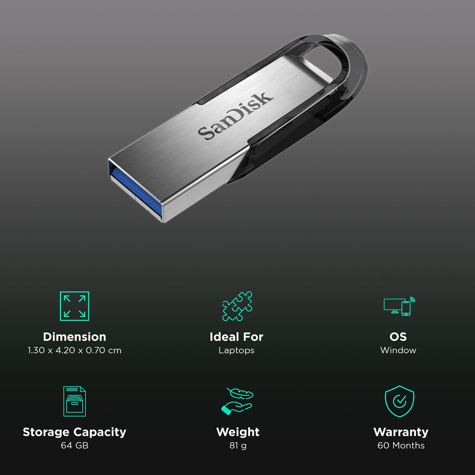 SanDisk Ultra Fair 64GB USB Type A (3.0) Pen Drive (Stylish and tough, Black)_3