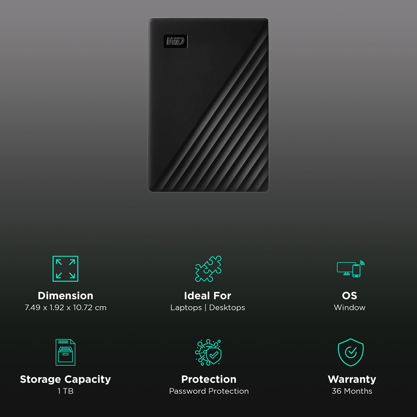 WD My Passport 1TB USB (3.2) Portable Hard Disk Drive (Slim Durable Design, Black) WD My Passport 1TB USB (3.2) Portable Hard Disk Drive (Slim Durable Design, Black)_3