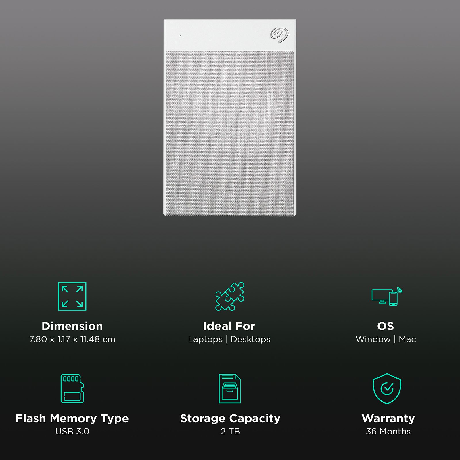 SEAGATE Backup Plus Ultra Touch 2TB USB-C (3.0) Portable Hard Disk Drive (3Yr Data Recovery Services, White)_3