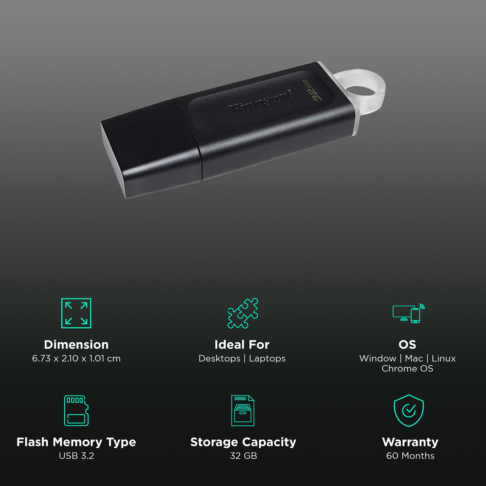 Kingston DataTraveler Exodia 32GB USB 3.2 Flash Drive (200 MB/s Read Speed, DTX/32GB, Black)_3