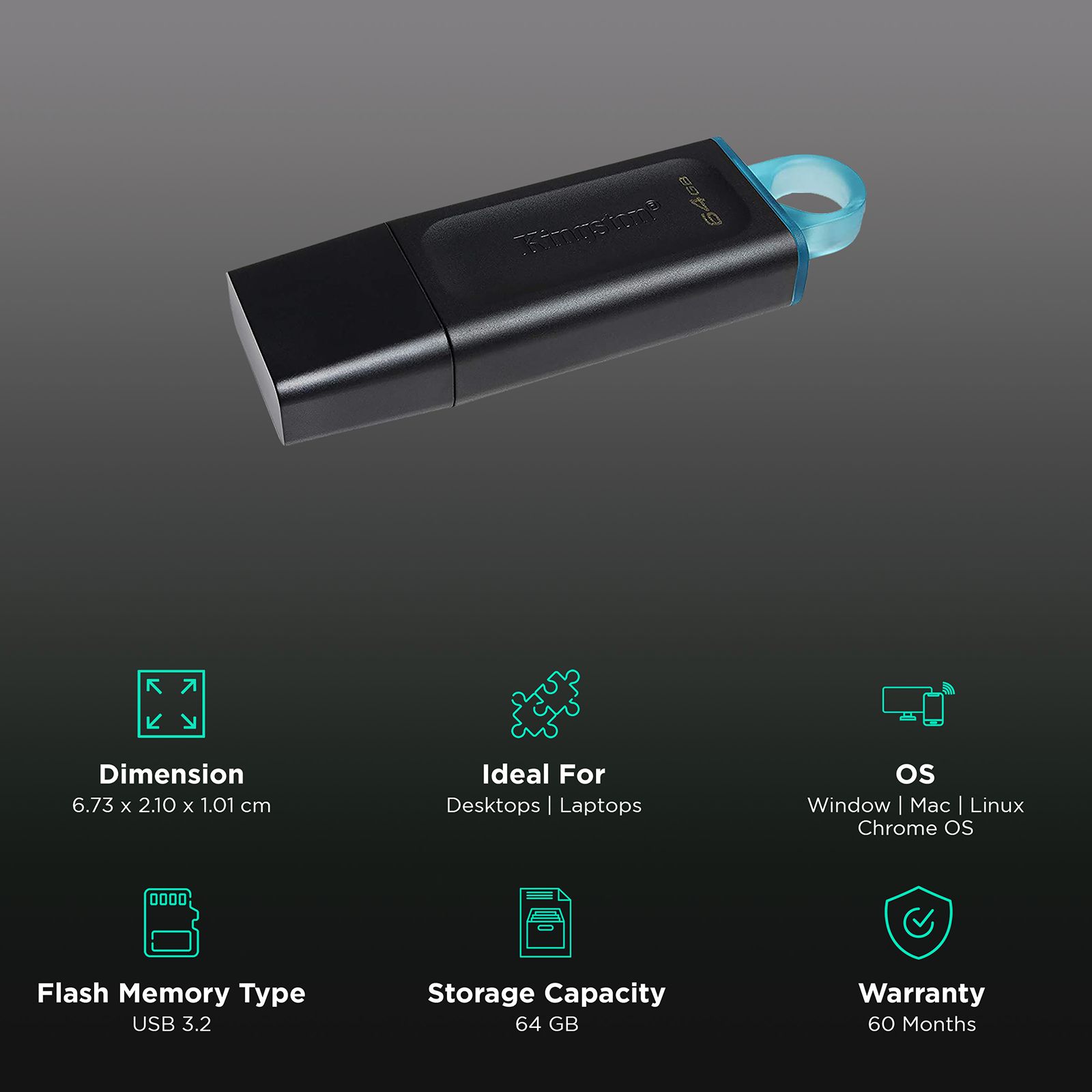 Kingston DataTraveler Exodia 64GB USB 3.2 Flash Drive (200 MB/s Read Speed, DTX/64GB, Black) Kingston DataTraveler Exodia 64GB USB 3.2 Flash Drive (200 MB/s Read Speed, DTX/64GB, Black)_3