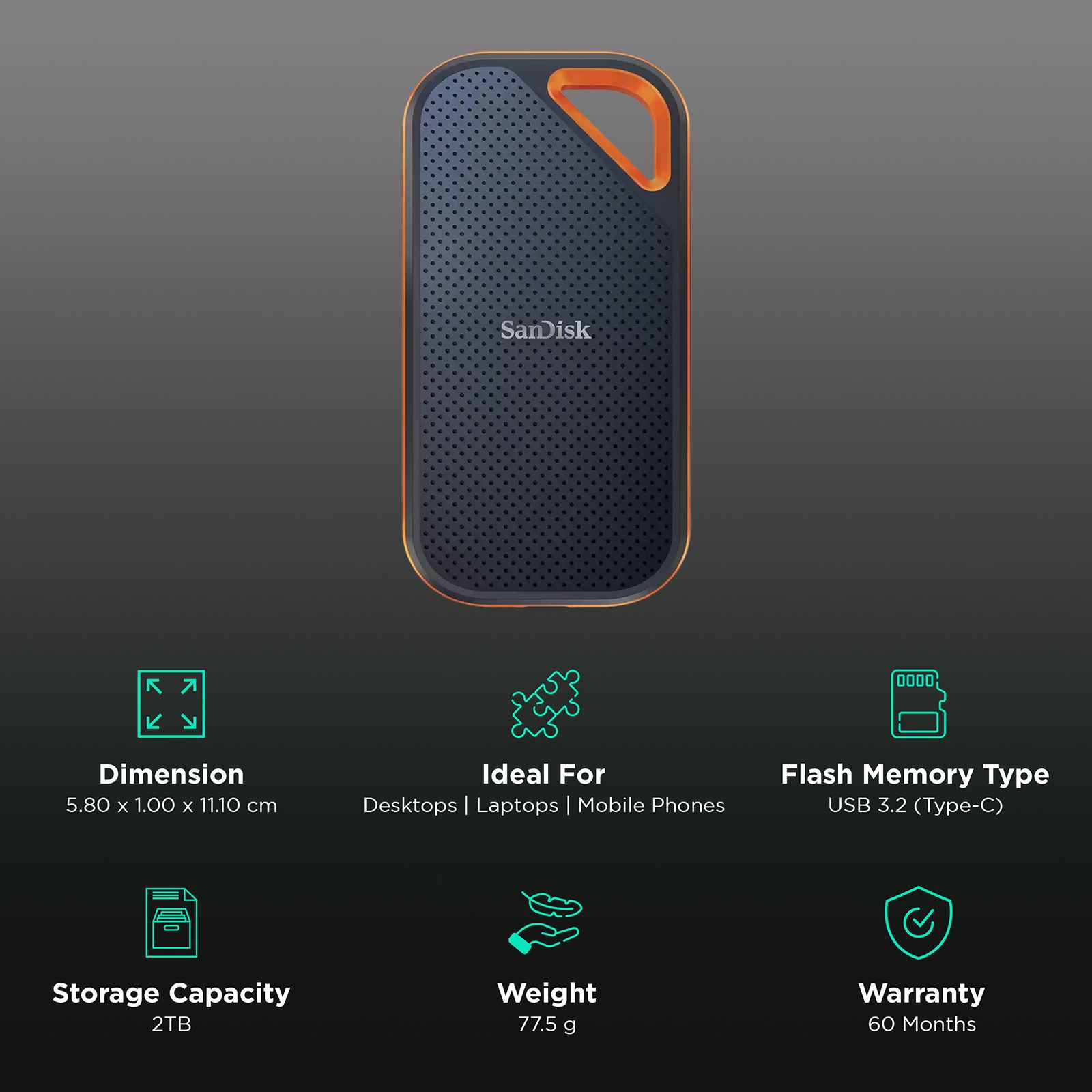 SanDisk Extreme Pro 2TB USB 3.2 (Type-C) Solid State Drive (Water and Dust Resistant,  SDSSDE81-2T00-G25, Dark Blue)_3