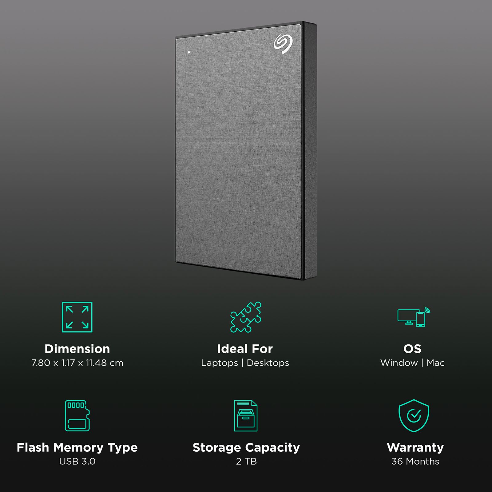 SEAGATE One Touch 2TB USB (3.0) Portable Hard Disk Drive (Rescue Data Recovery Services, Space Gray) SEAGATE One Touch 2TB USB (3.0) Portable Hard Disk Drive (Rescue Data Recovery Services, Space Gray)_3