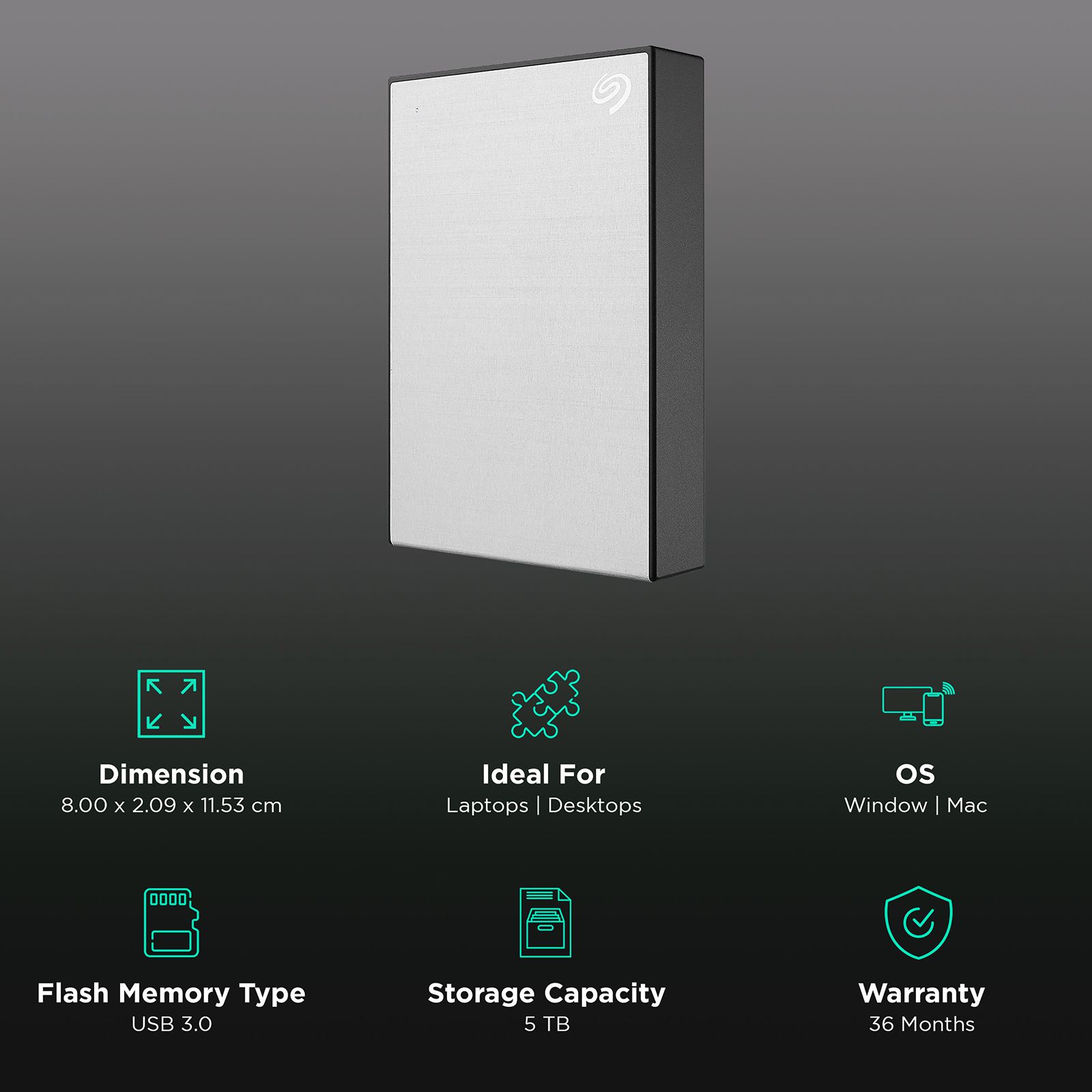 SEAGATE One Touch 5TB USB (3.0) Portable Hard Disk Drive (Rescue Data Recovery Services, Silver) SEAGATE One Touch 5TB USB (3.0) Portable Hard Disk Drive (Rescue Data Recovery Services, Silver)_3