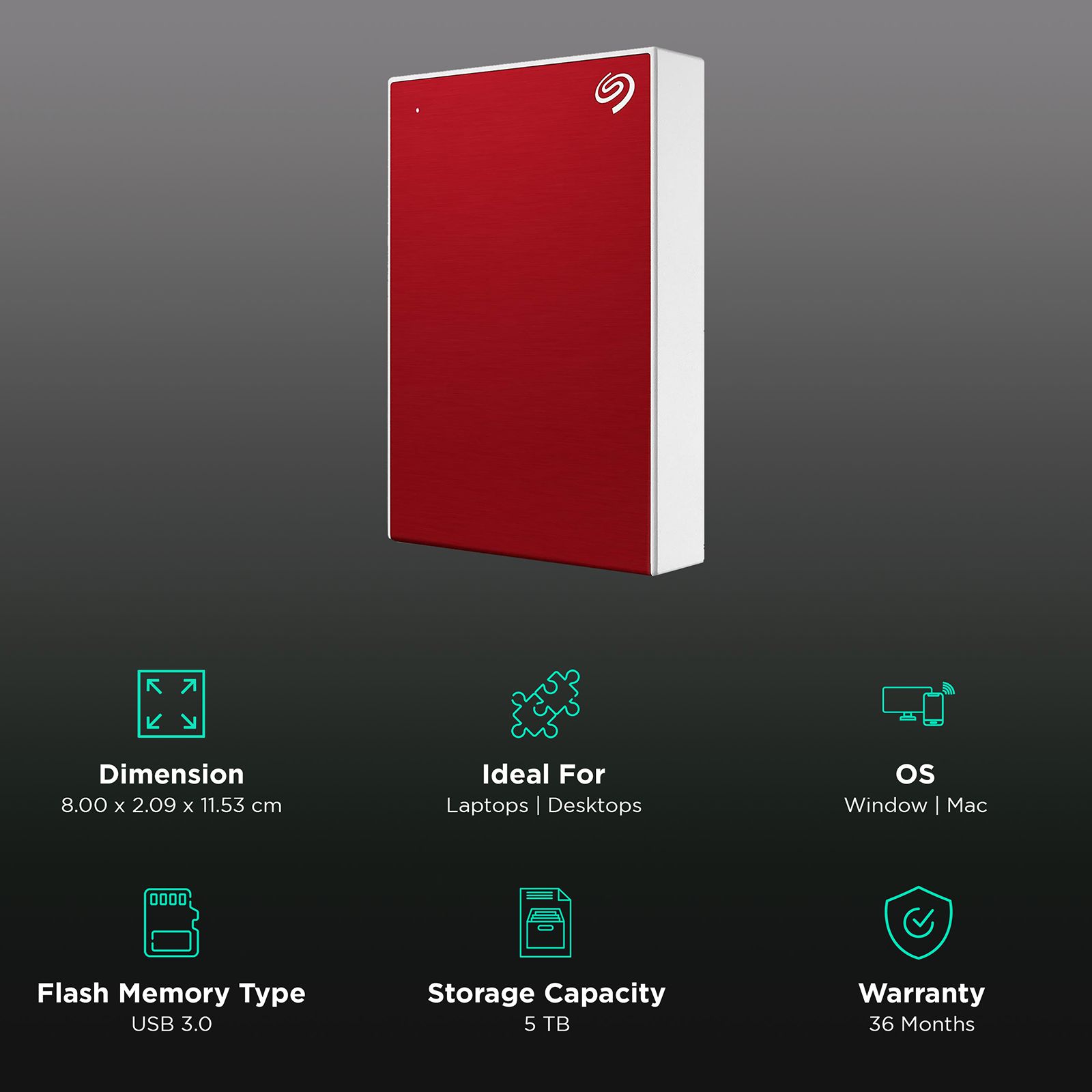 SEAGATE One Touch 5TB USB 3.0 Hard Disk Drive (Universal Compatibility, STKZ5000403, Red) SEAGATE One Touch 5TB USB 3.0 Hard Disk Drive (Universal Compatibility, STKZ5000403, Red)_3