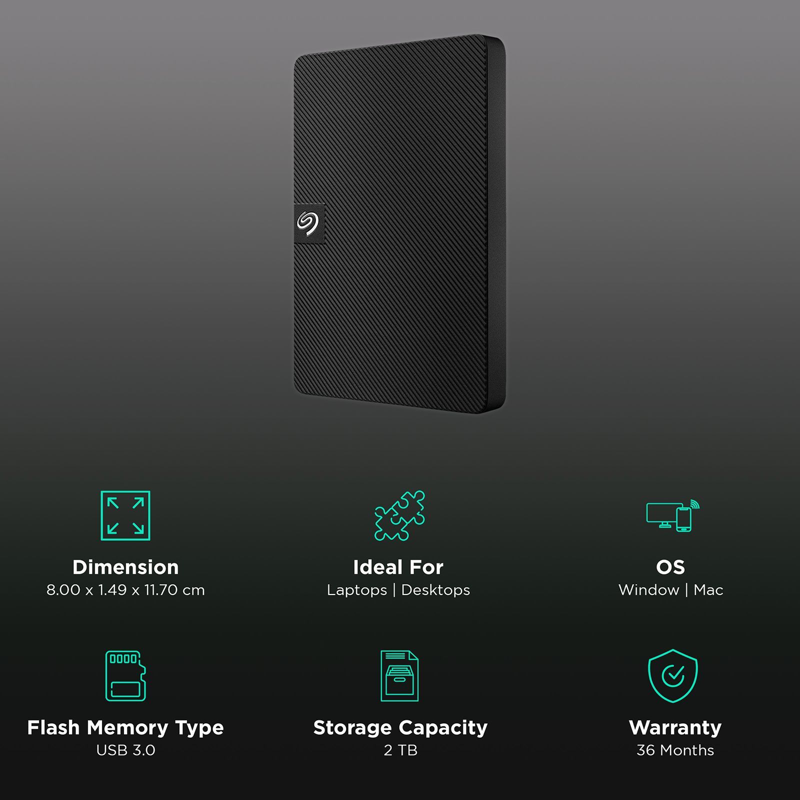 SEAGATE Expansion 2TB USB (3.0) Portable Hard Disk Drive (Rescue Data Recovery Services, Black) SEAGATE Expansion 2TB USB (3.0) Portable Hard Disk Drive (Rescue Data Recovery Services, Black)_3