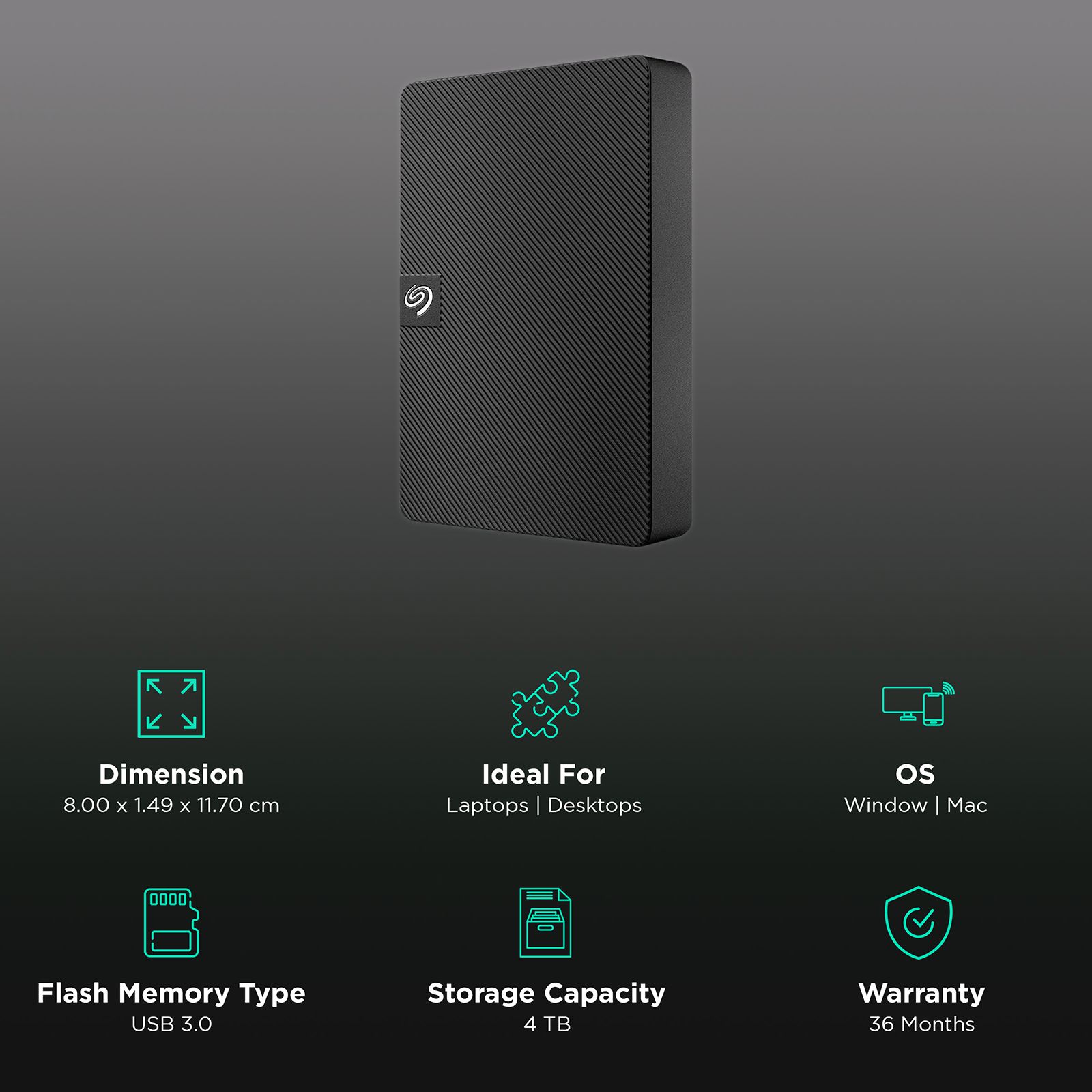 SEAGATE Expansion 4TB USB 3.0 Hard Disk Drive (Portable Design, STKM4000400, Black) SEAGATE Expansion 4TB USB 3.0 Hard Disk Drive (Portable Design, STKM4000400, Black)_3