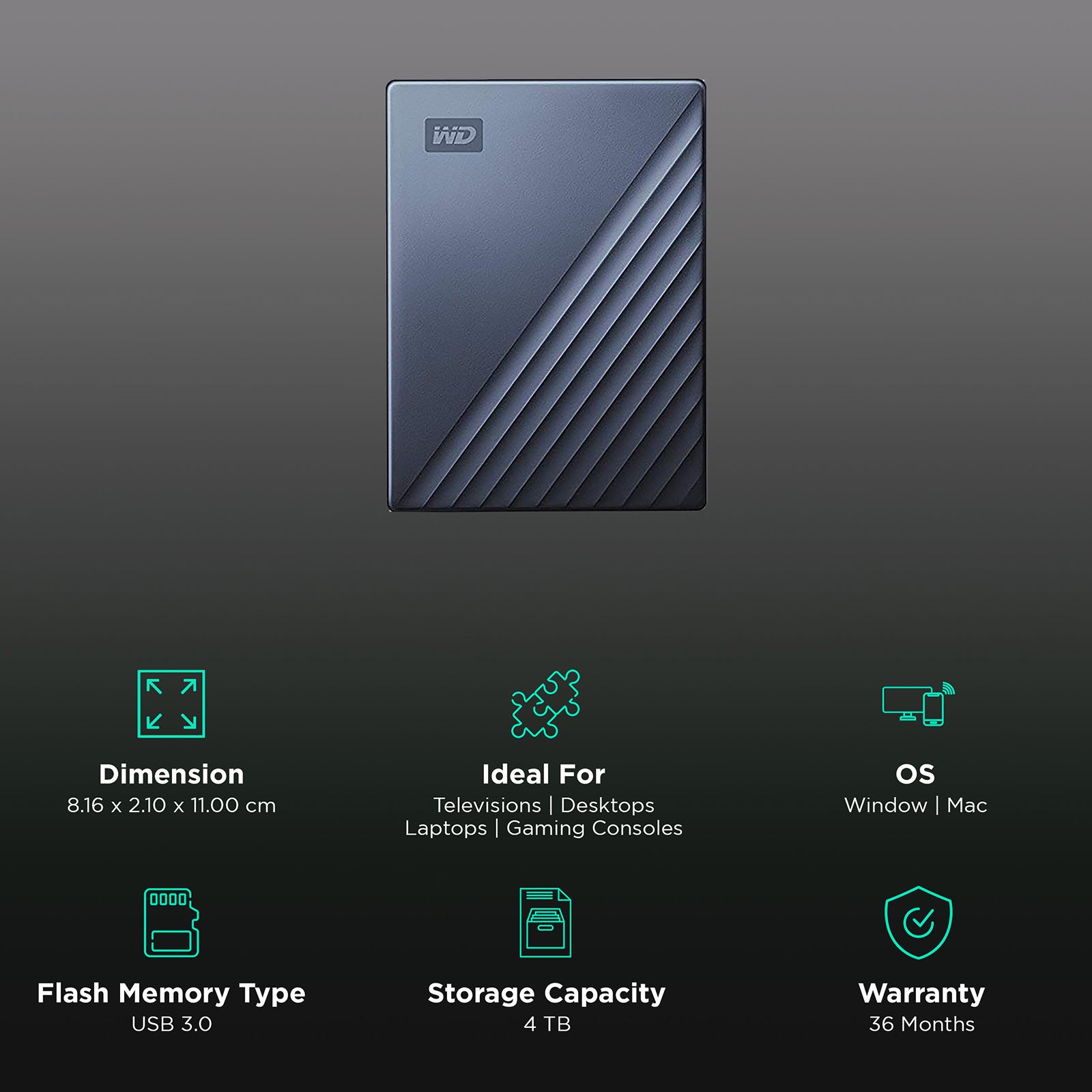 Western Digital My Passport Ultra 4TB USB (3.0) Portable Hard Disk Drive (Automatic Backup, Blue) Western Digital My Passport Ultra 4TB USB (3.0) Portable Hard Disk Drive (Automatic Backup, Blue)_3