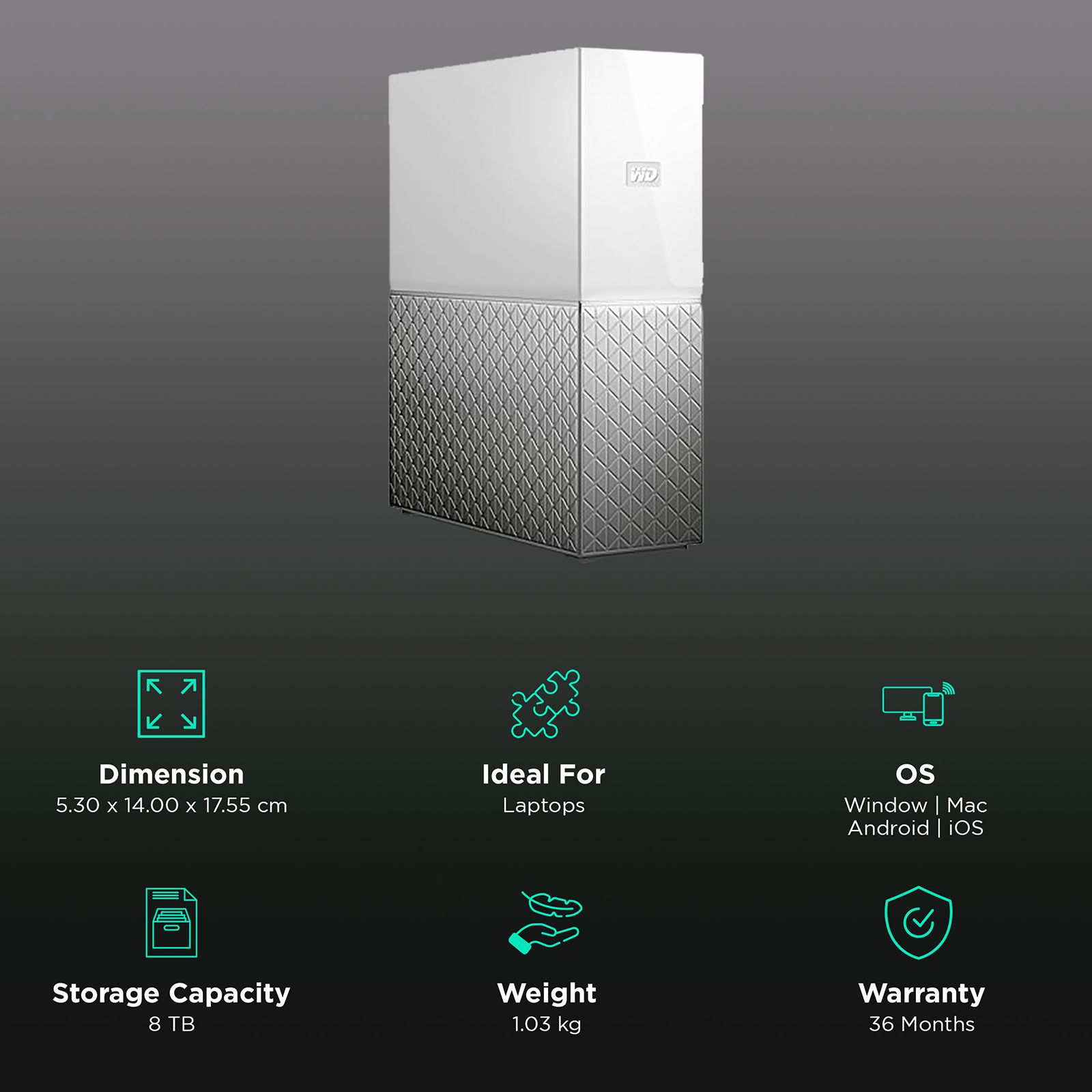 Western Digital My Cloud Home 8 TB USB 3.0 Network Attached Storage (Automatic Backup, WDBVXC0080HWT-BESN, White) Western Digital My Cloud Home 8 TB USB 3.0 Network Attached Storage (Automatic Backup, WDBVXC0080HWT-BESN, White)_3