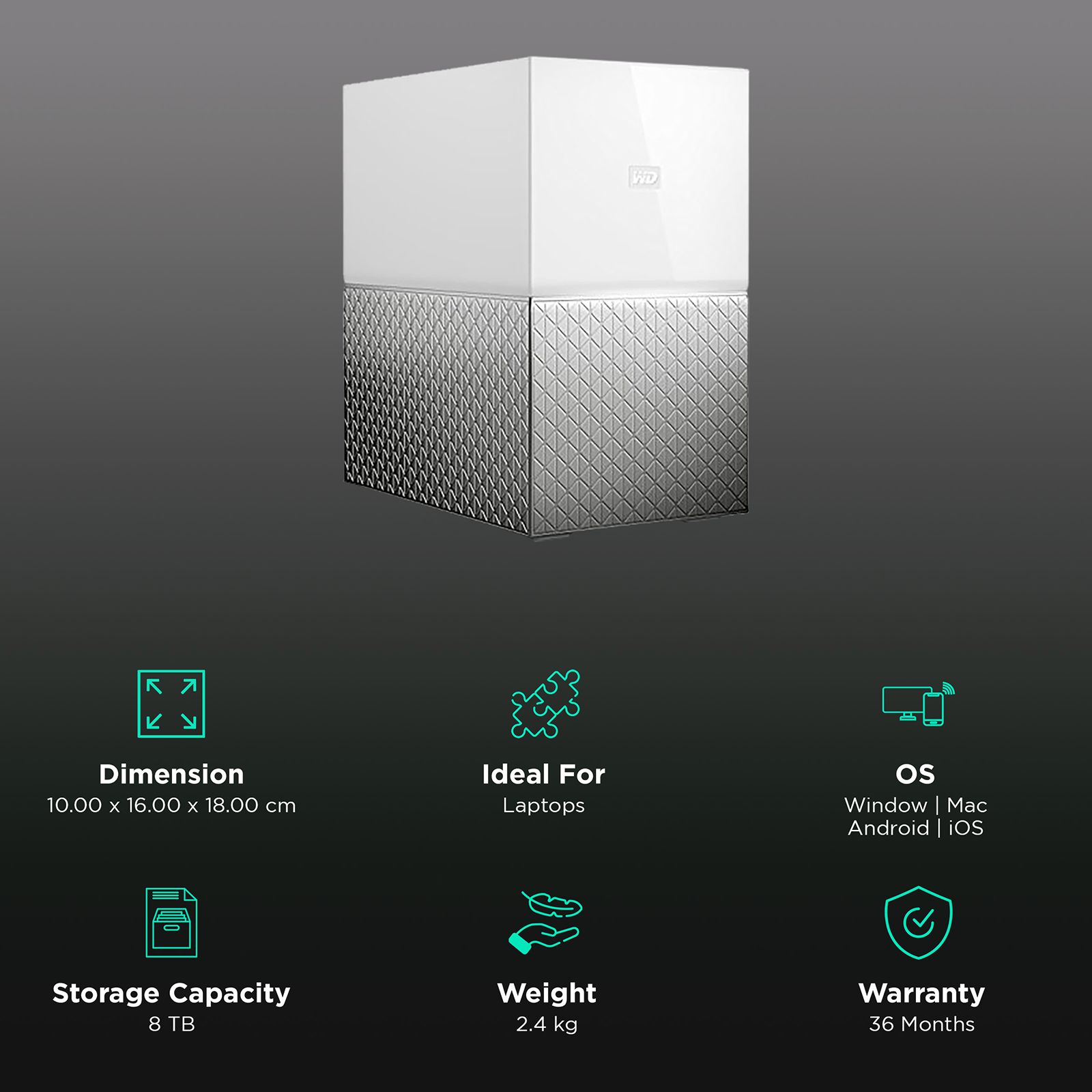 Western Digital My Cloud Home Duo 8 TB USB 3.0 Network Attached Storage (Automatic Backup, WDBMUT0080JWT-BESN, White) Western Digital My Cloud Home Duo 8 TB USB 3.0 Network Attached Storage (Automatic Backup, WDBMUT0080JWT-BESN, White)_3