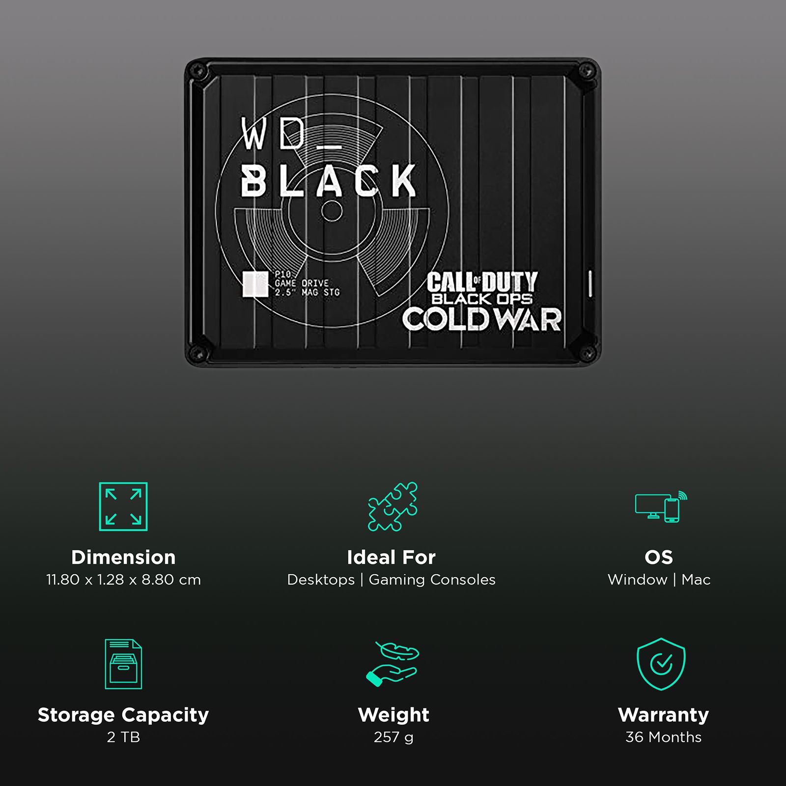 Western Digital WD_BLACK P10 2 TB USB 3.2 Game Drive (Call of Duty: Black Ops Cold War Edition, WDBAZC0020BBK-WESN, Black) Western Digital WD_BLACK P10 2 TB USB 3.2 Game Drive (Call of Duty: Black Ops Cold War Edition, WDBAZC0020BBK-WESN, Black)_3
