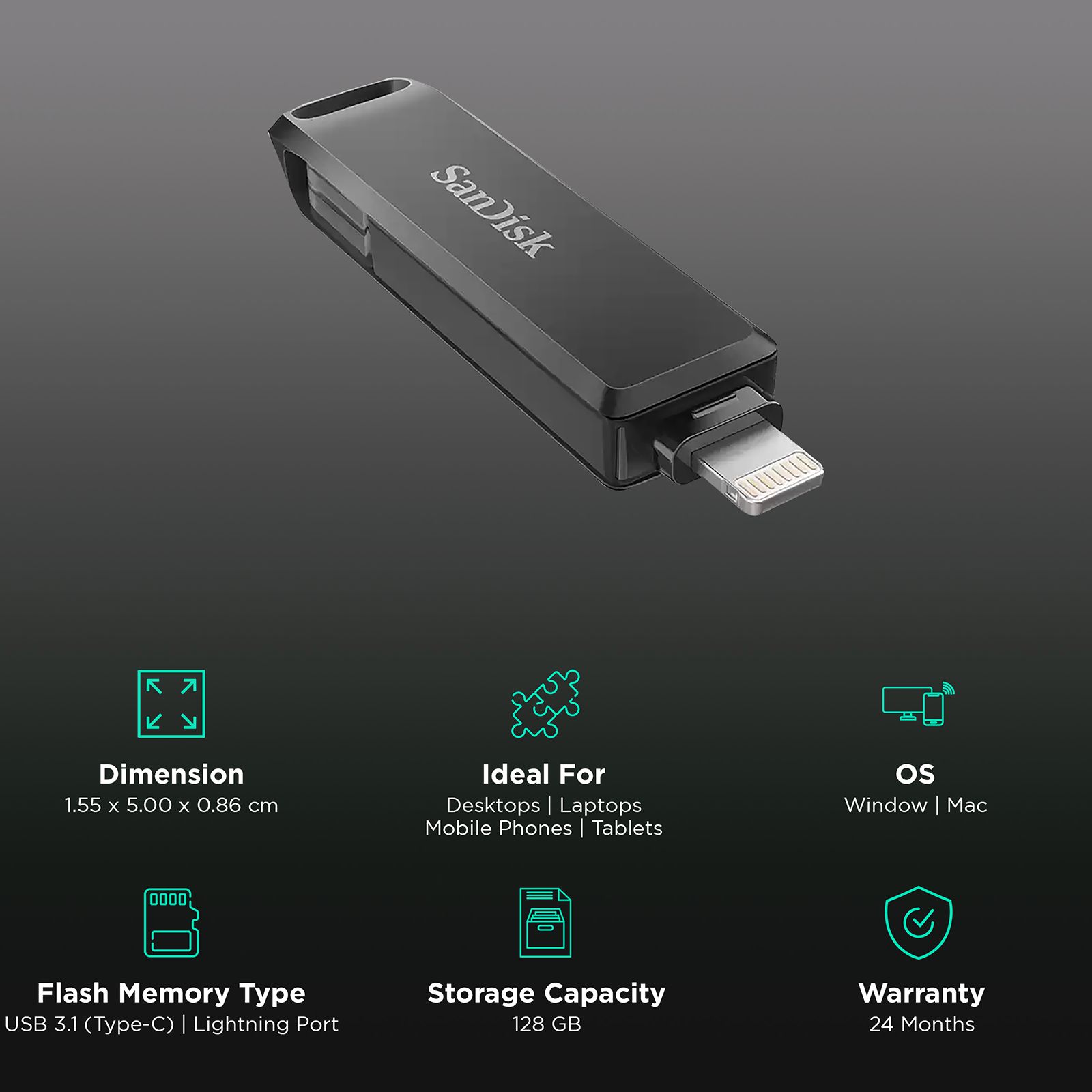 SanDisk iXpand Luxe 128GB Lightning + USB 3.1 (Type-C) Flash Drive (Password Protection, Black) SanDisk iXpand Luxe 128GB Lightning + USB 3.1 (Type-C) Flash Drive (Password Protection, Black)_3