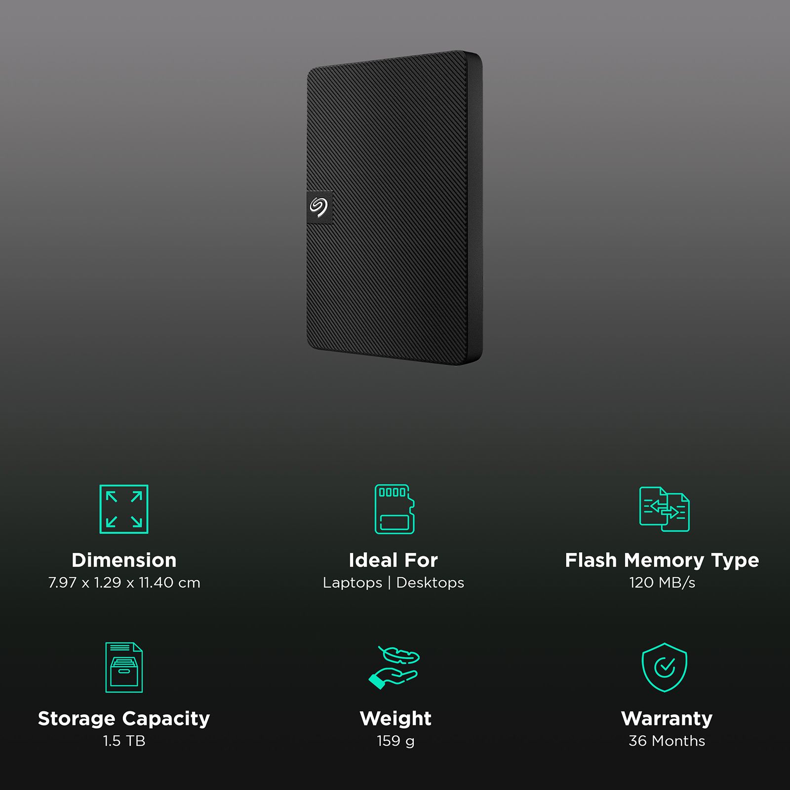 SEAGATE Expansion 1.5 TB USB 3.0 Hard Disk Drive (120 Mbps Read and Write Speed, STKM1500400, Black) SEAGATE Expansion 1.5 TB USB 3.0 Hard Disk Drive (120 Mbps Read and Write Speed, STKM1500400, Black)_3