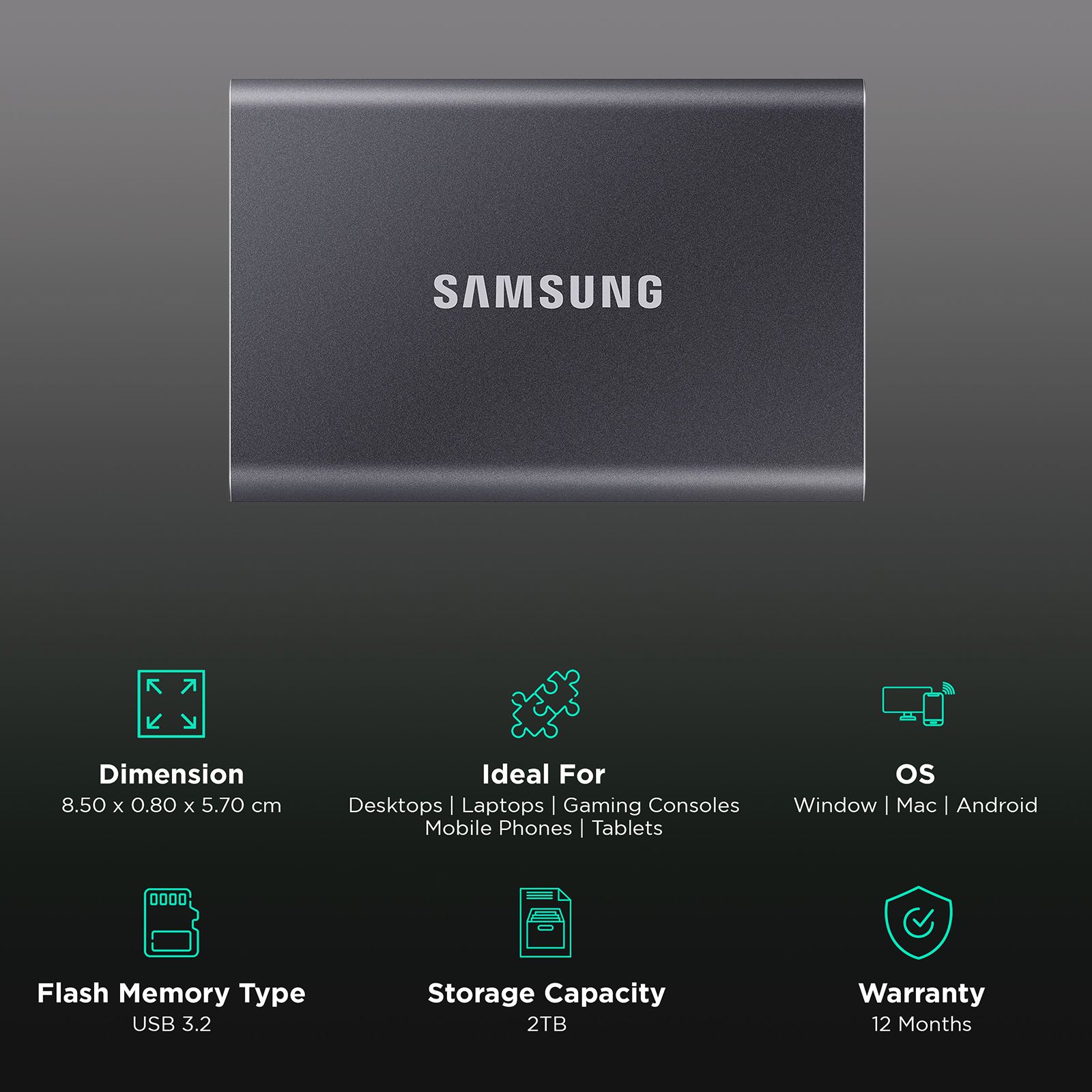 SAMSUNG T7 2TB USB 3.2 Solid State Drive (UASP Mode, MU-PC2T0T/WW, Titan Grey) SAMSUNG T7 2TB USB 3.2 Solid State Drive (UASP Mode, MU-PC2T0T/WW, Titan Grey)_3