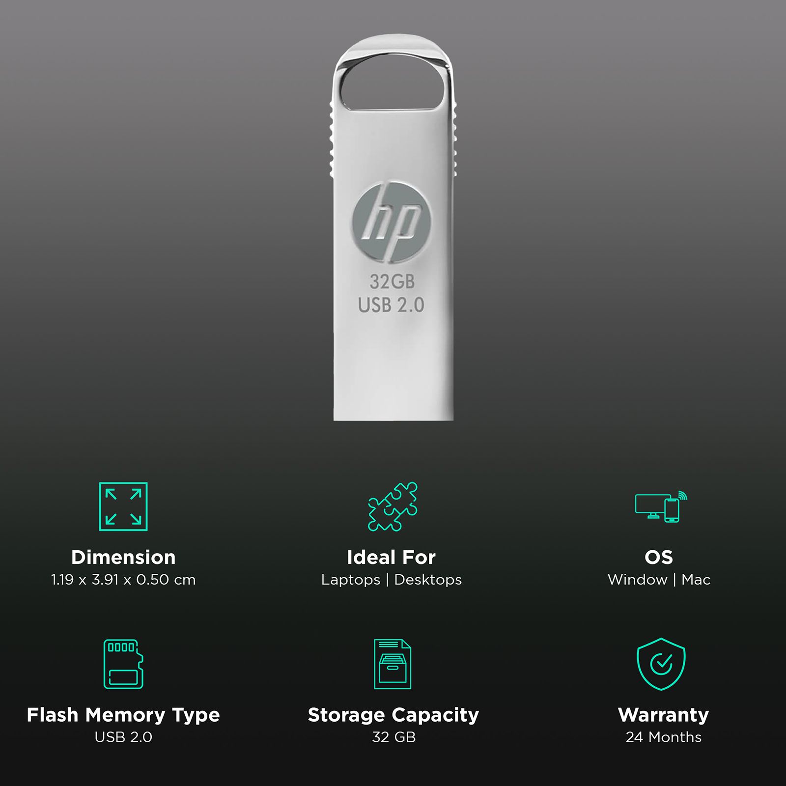 HP v206w 32GB USB 2.0 Flash Drive (MM-USB032GB-46P, Silver) HP v206w 32GB USB 2.0 Flash Drive (MM-USB032GB-46P, Silver)_3