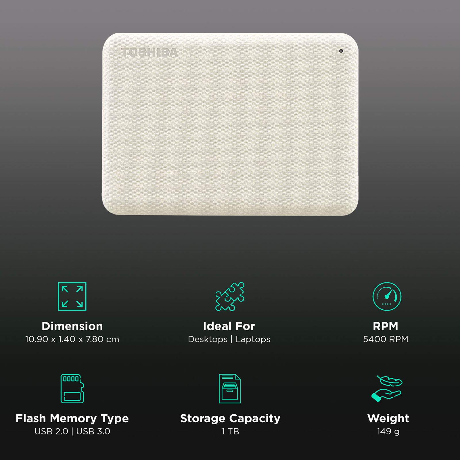 TOSHIBA Canvio Advance 1TB USB 3.0/USB 2.0 Hard Disk Drive (Auto-Backup Software, HDTCA10AW3AA, Light Beige)_3