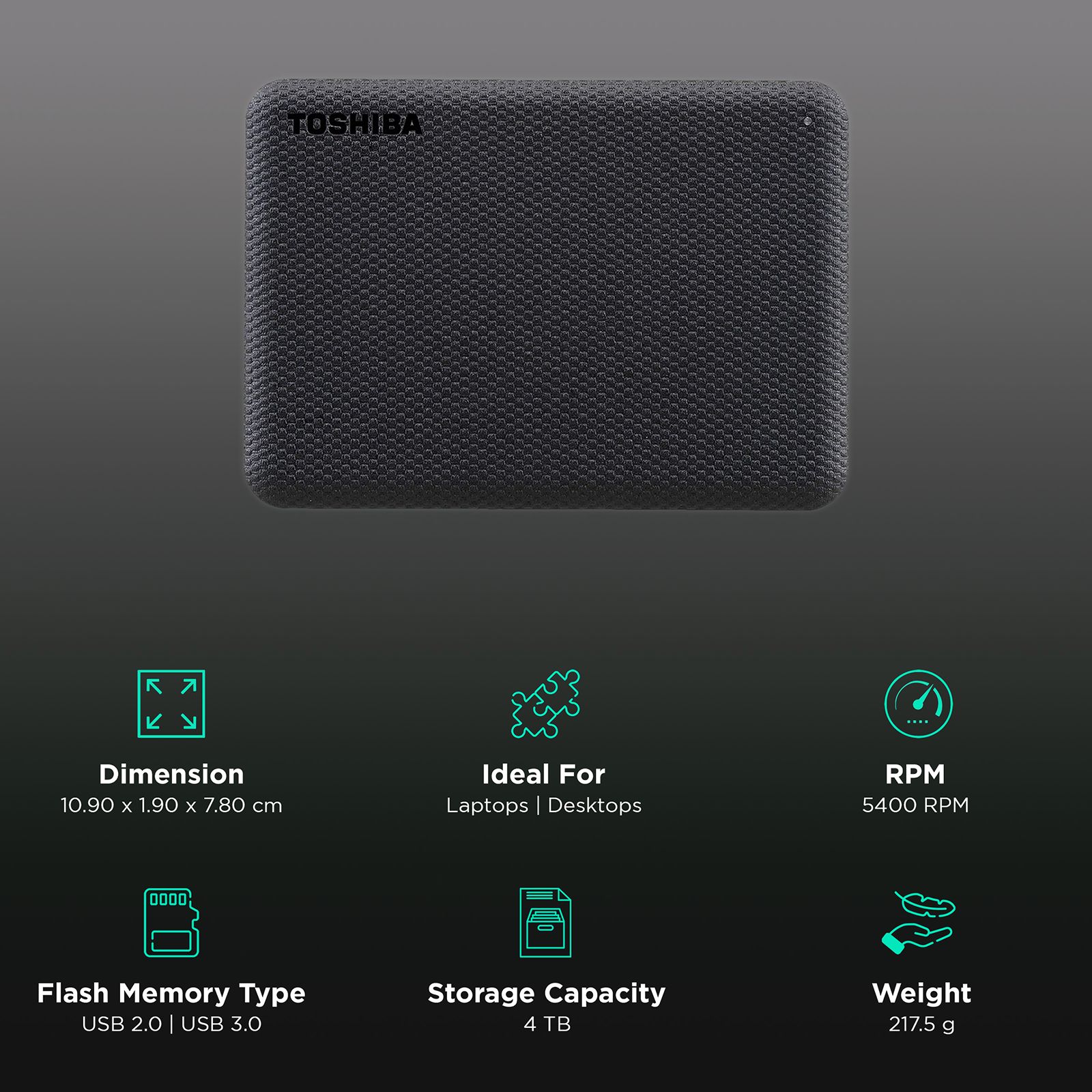 TOSHIBA Canvio Advance 4TB USB Type-A (3.0) Portable Hard Disk Drive (Auto-Backup Software, Black) TOSHIBA Canvio Advance 4TB USB Type-A (3.0) Portable Hard Disk Drive (Auto-Backup Software, Black)_3